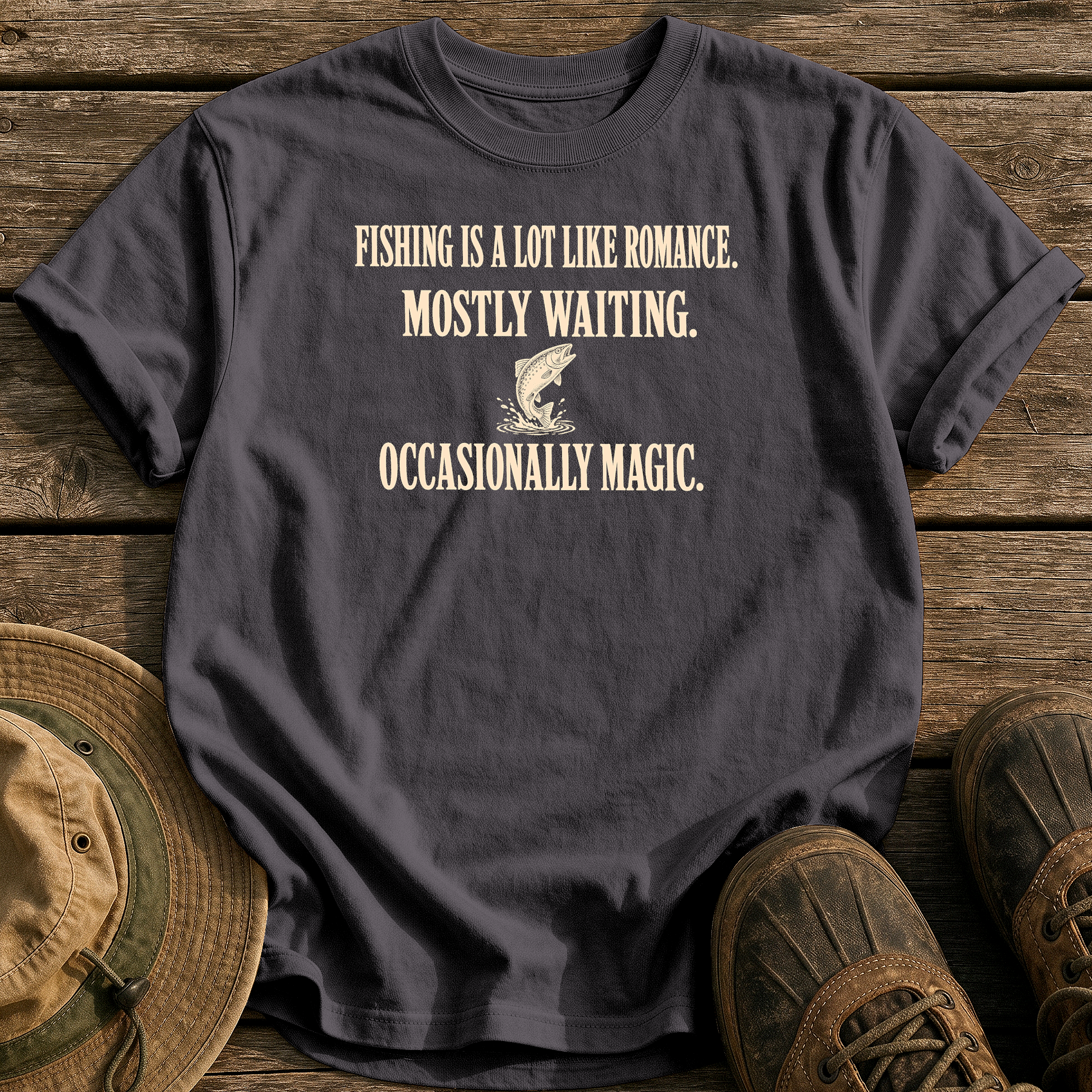 Mostly Waiting, Occasionally Magic tee - Graphite - front