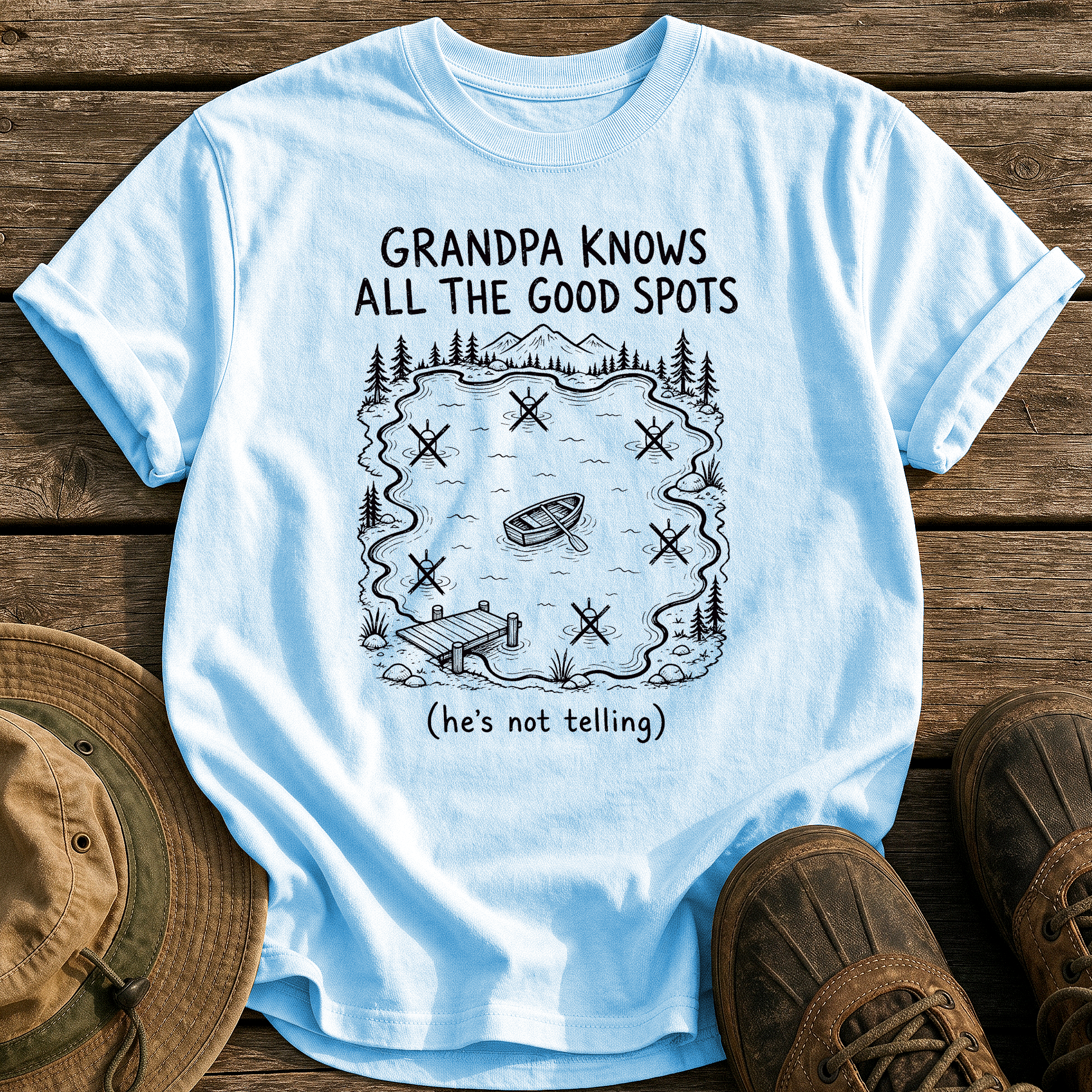 Grandpa Knows All the Spots tee - Chambray - front