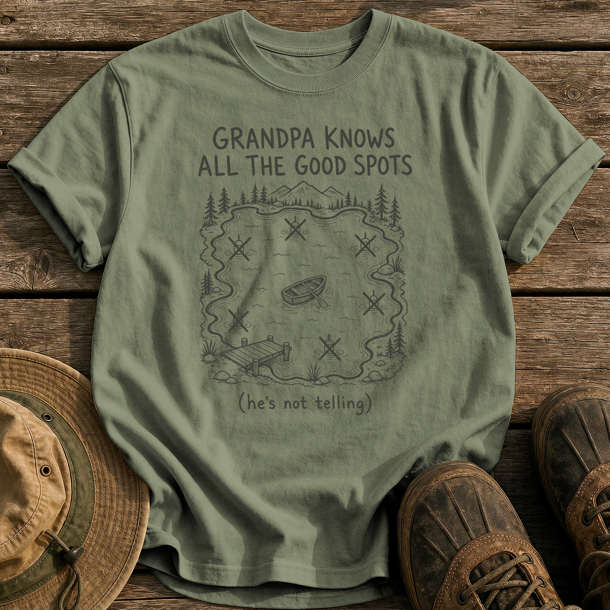 Grandpa Knows All the Spots tee - Sage - front