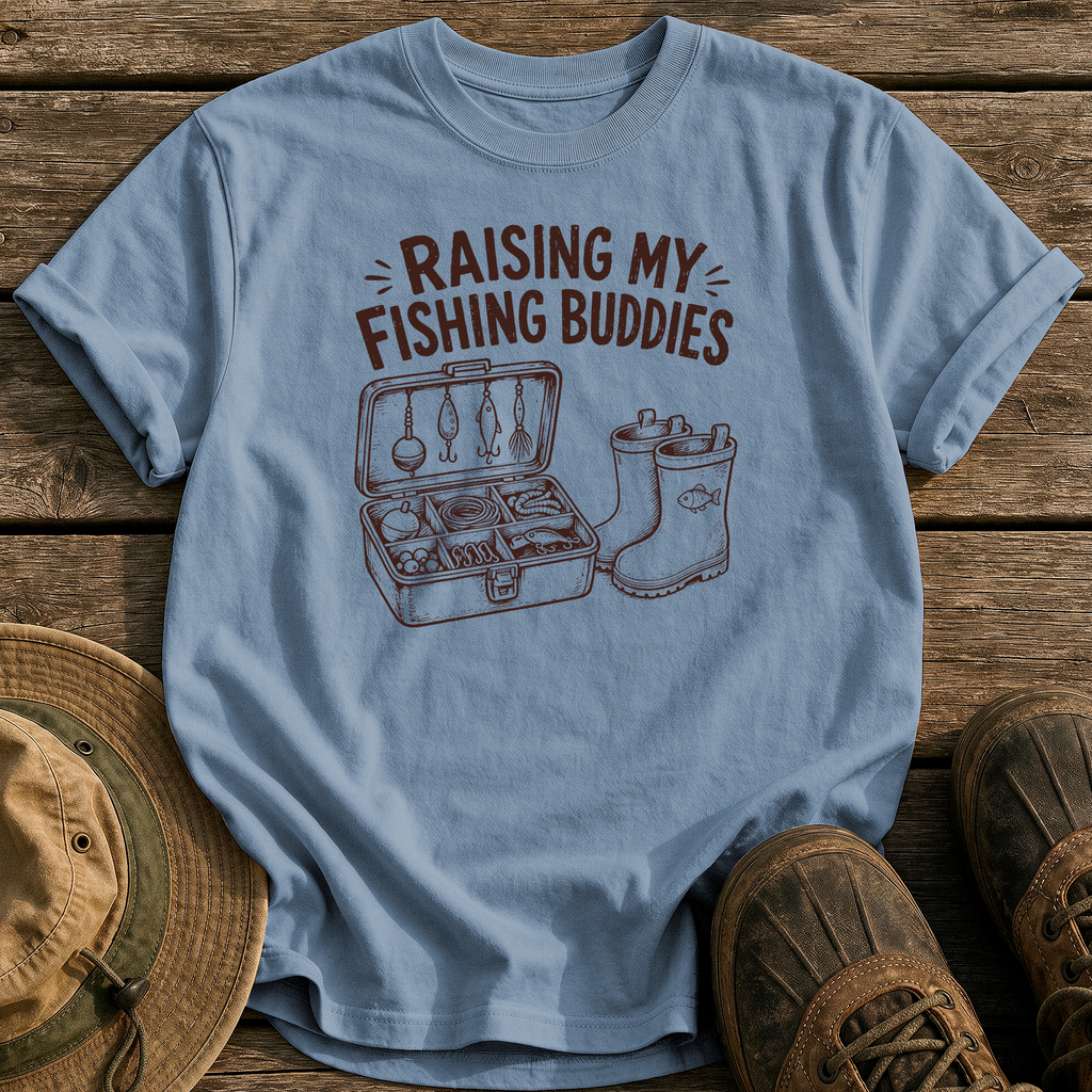 Raising My Fishing Buddies tee - Blue Jean - front