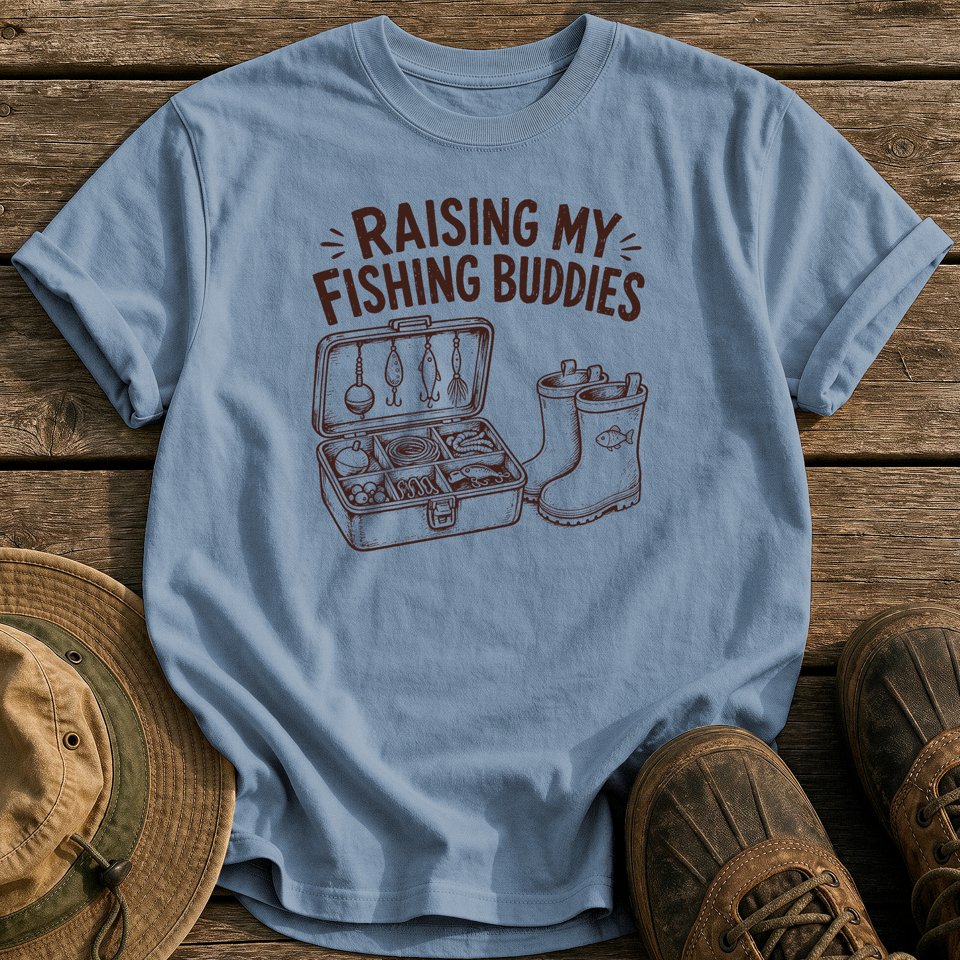 Raising My Fishing Buddies tee - Blue Jean - front