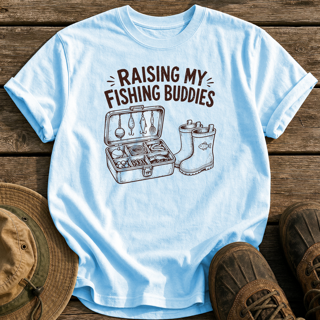Raising My Fishing Buddies tee - Chambray - front