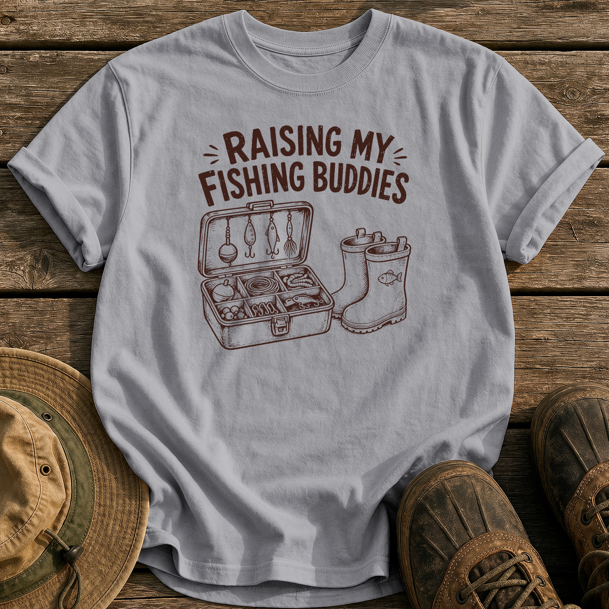 Raising My Fishing Buddies tee - Grey - front