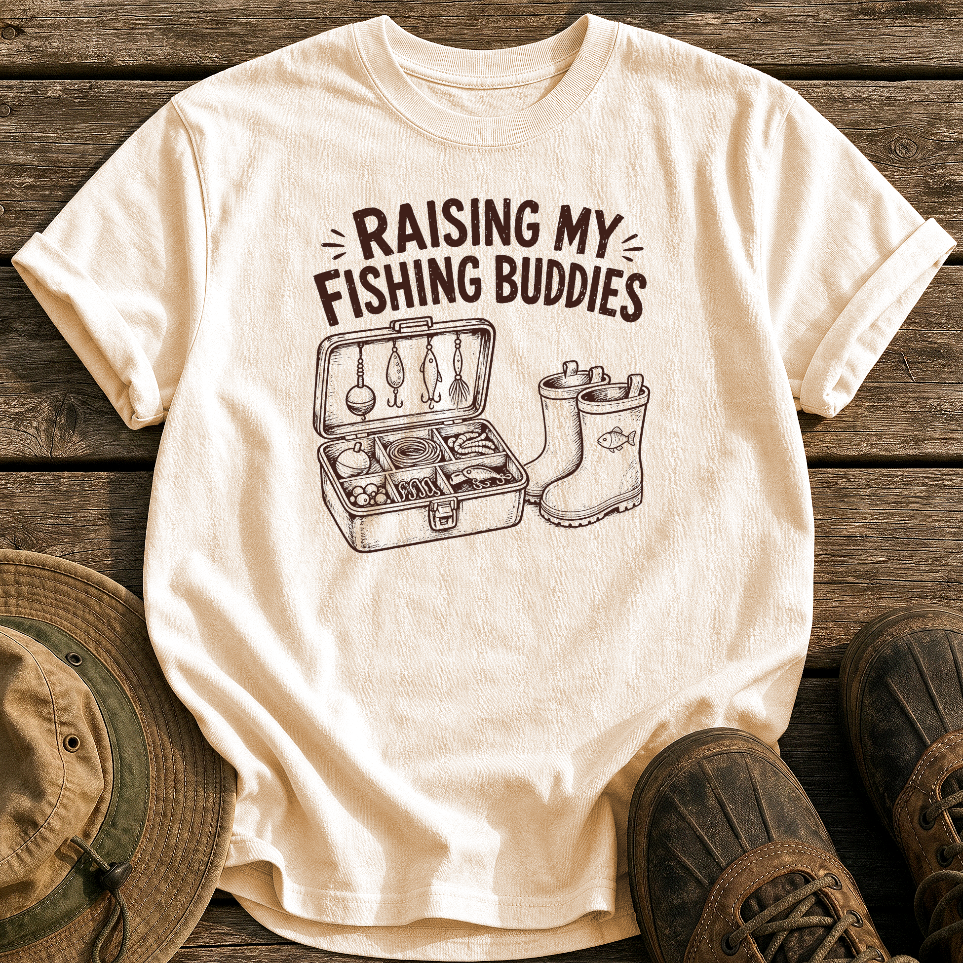 Raising My Fishing Buddies tee - Ivory - front