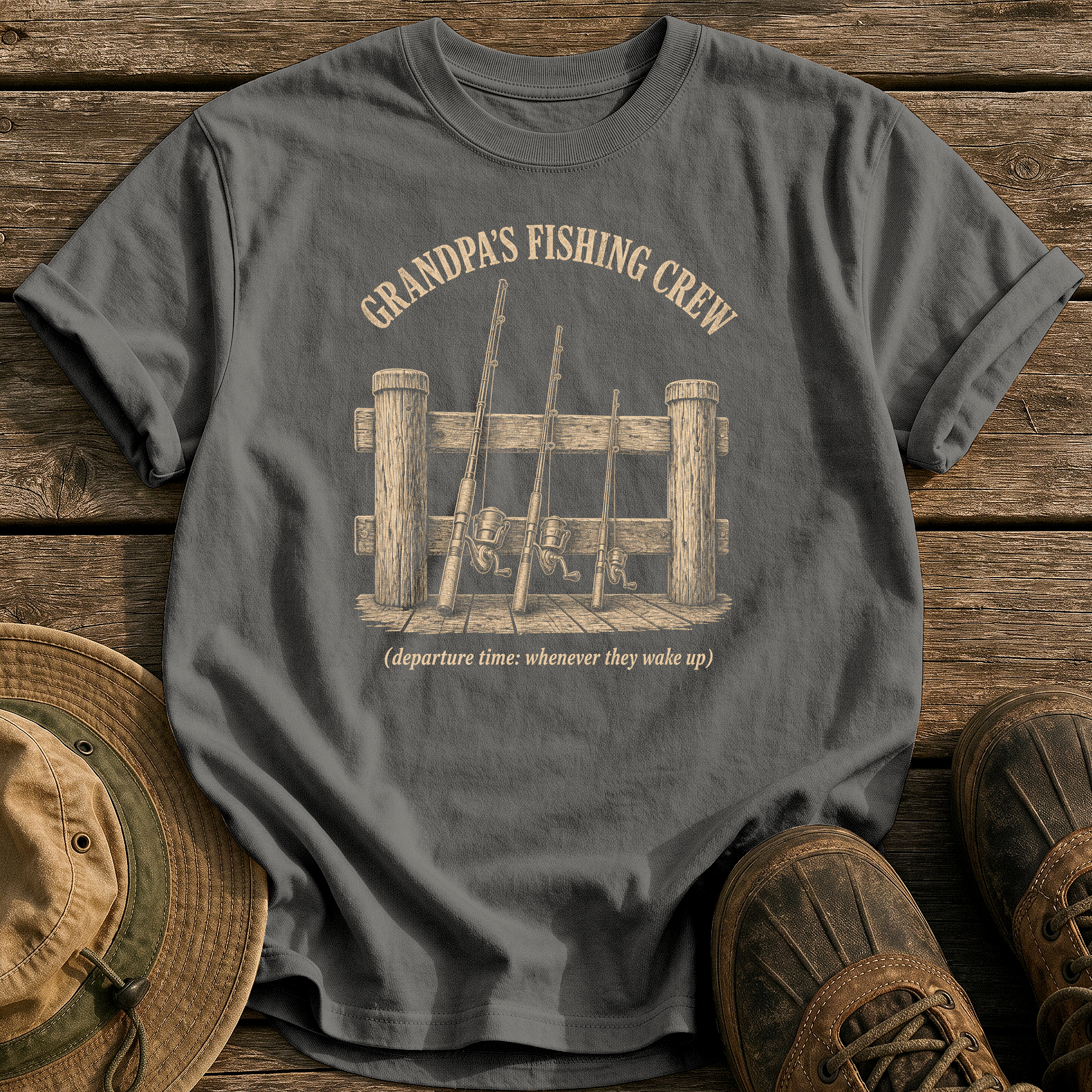 Grandpa's Fishing Crew tee - Pepper - front