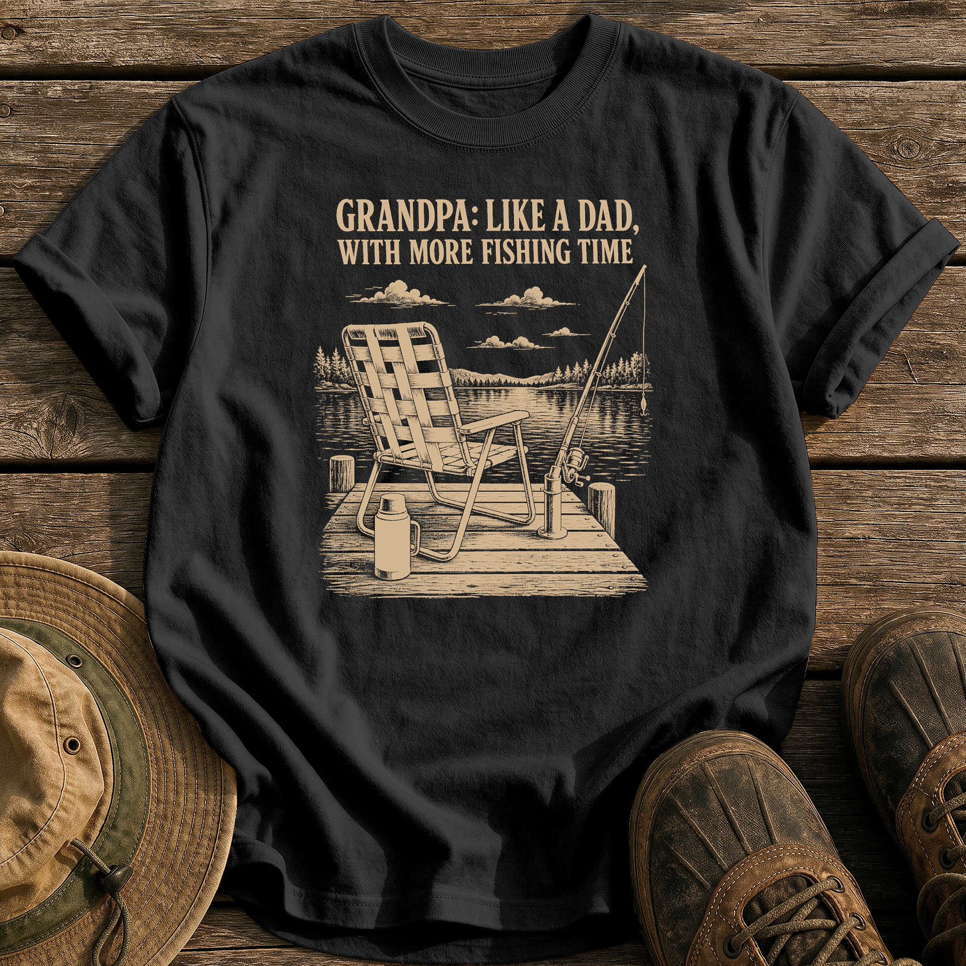 Grandpa: More Fishing Time tee - Black - front
