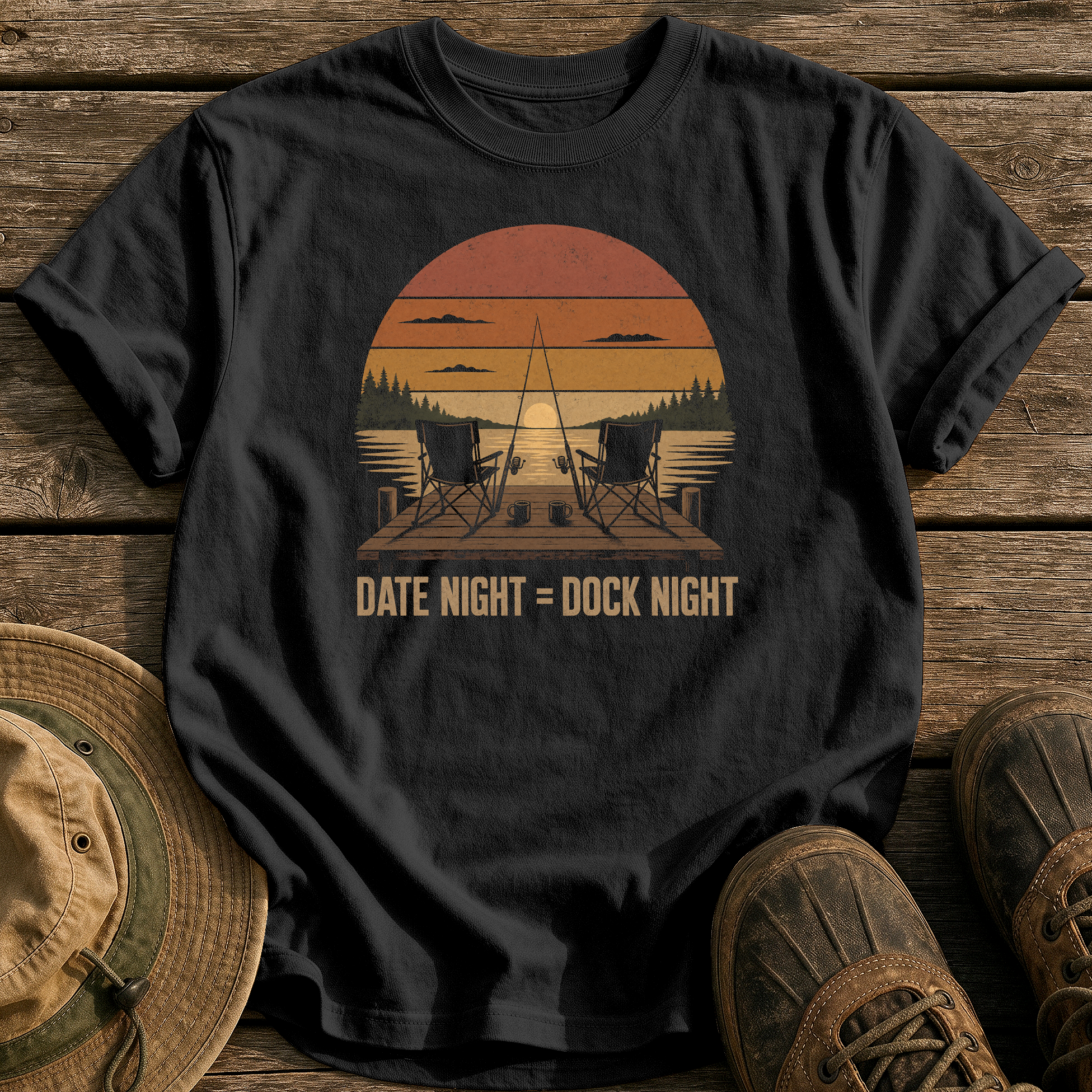 Date Night = Dock Night tee - Black - front