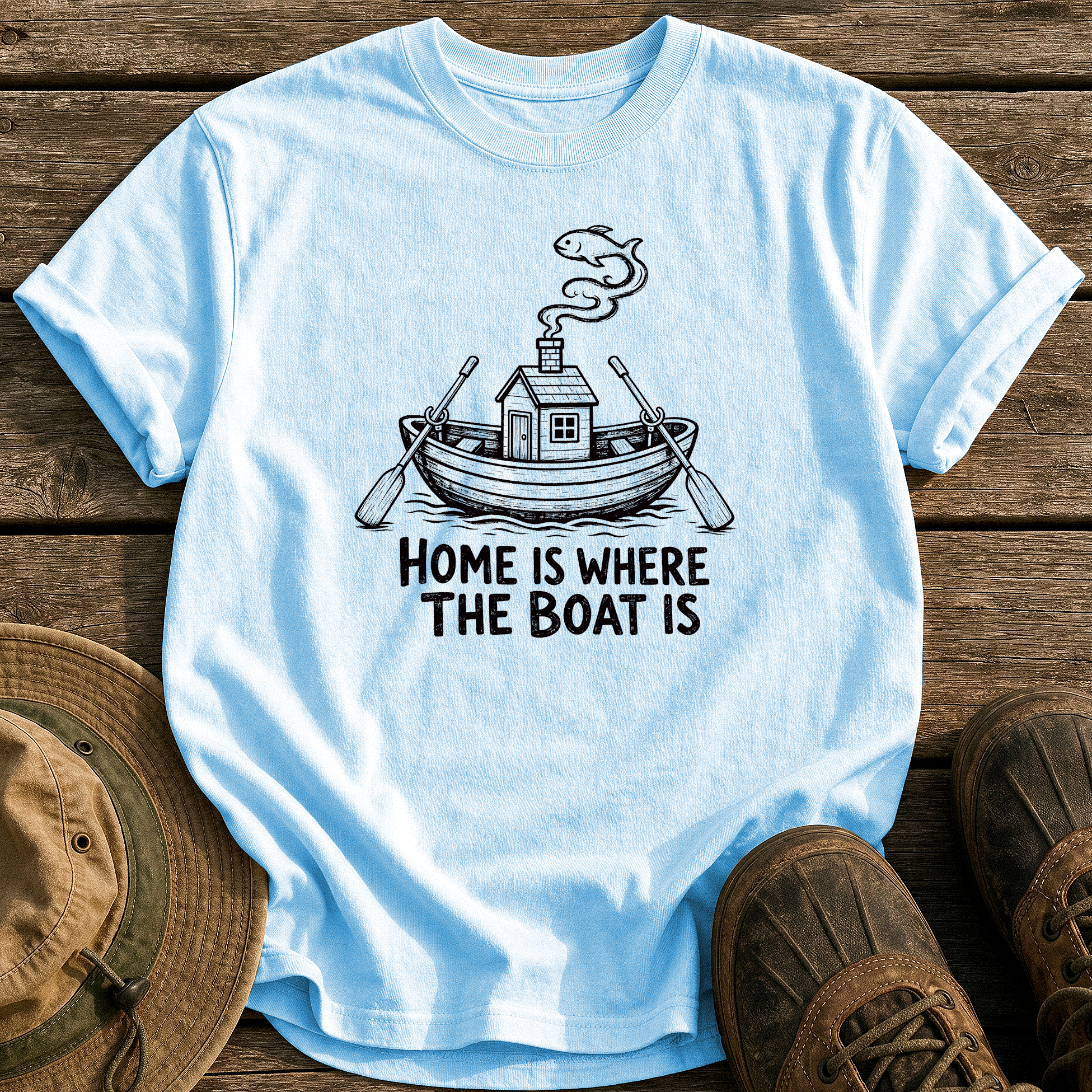 Home Is the Boat tee - Chambray - front