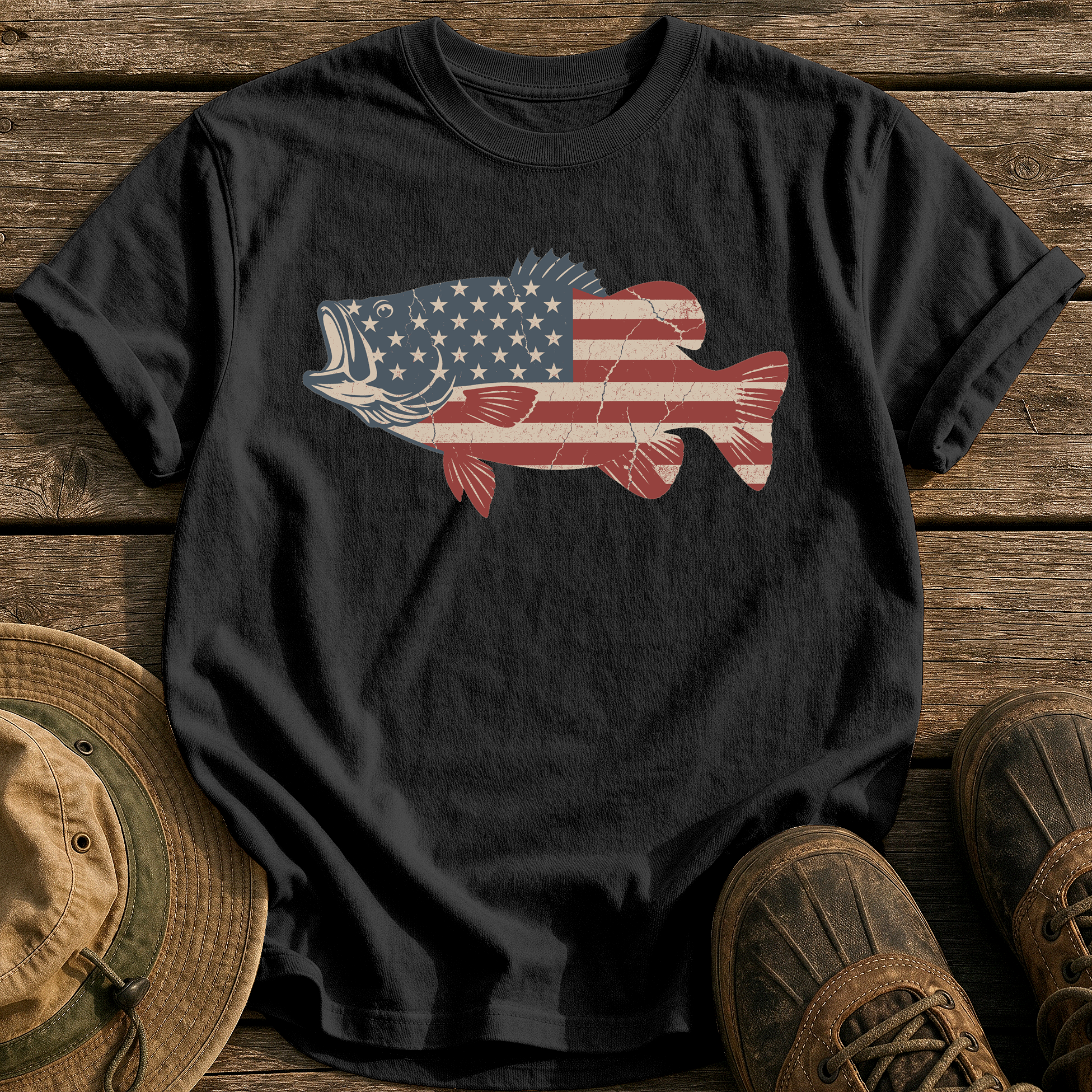 American Flag Bass tee - Black - front
