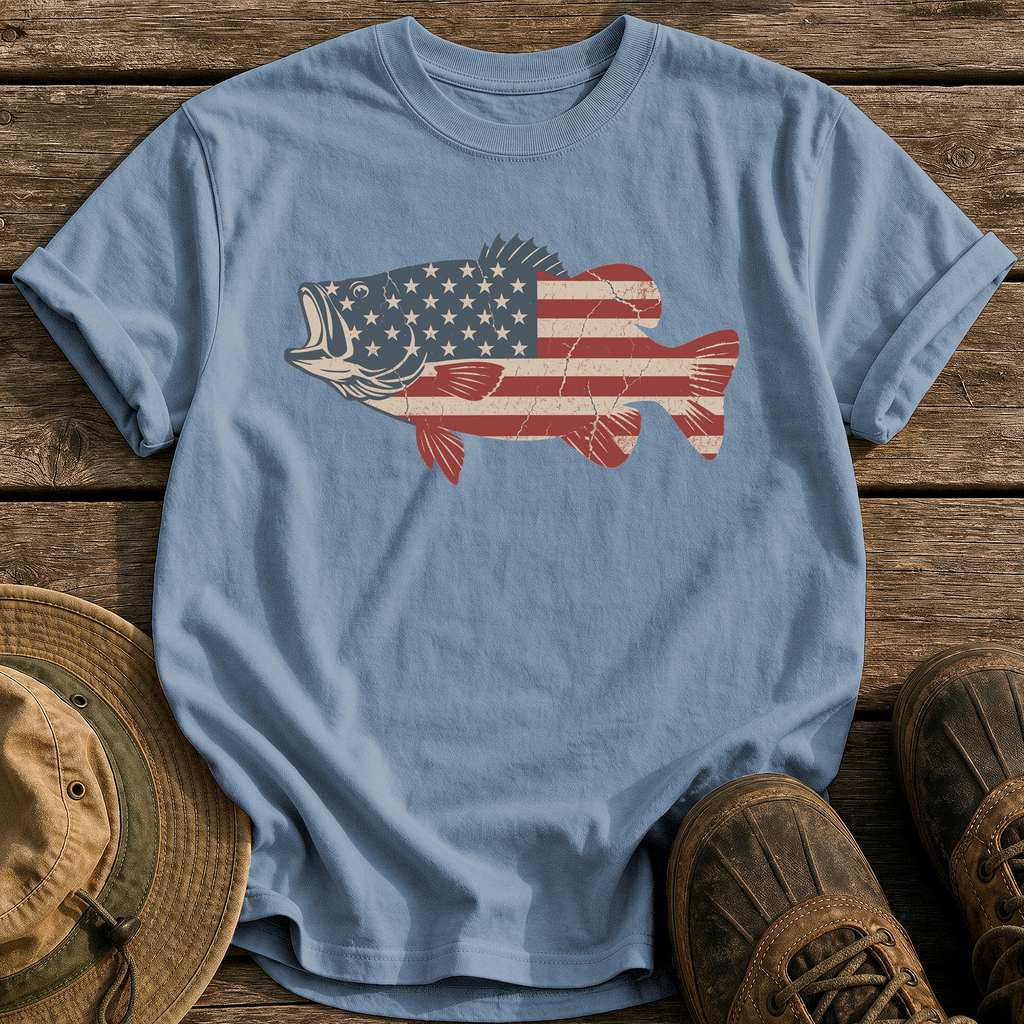 American Flag Bass tee - Blue Jean - front