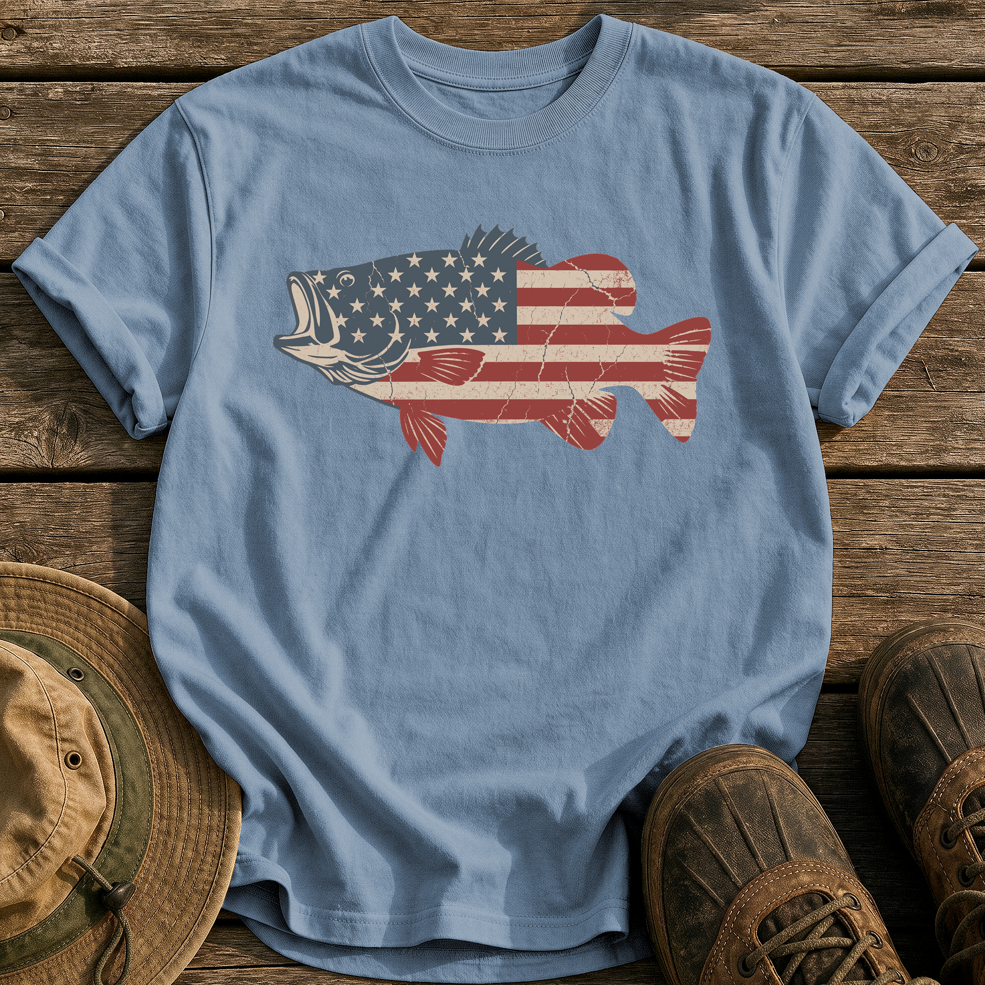 American Flag Bass tee - Blue Jean - front