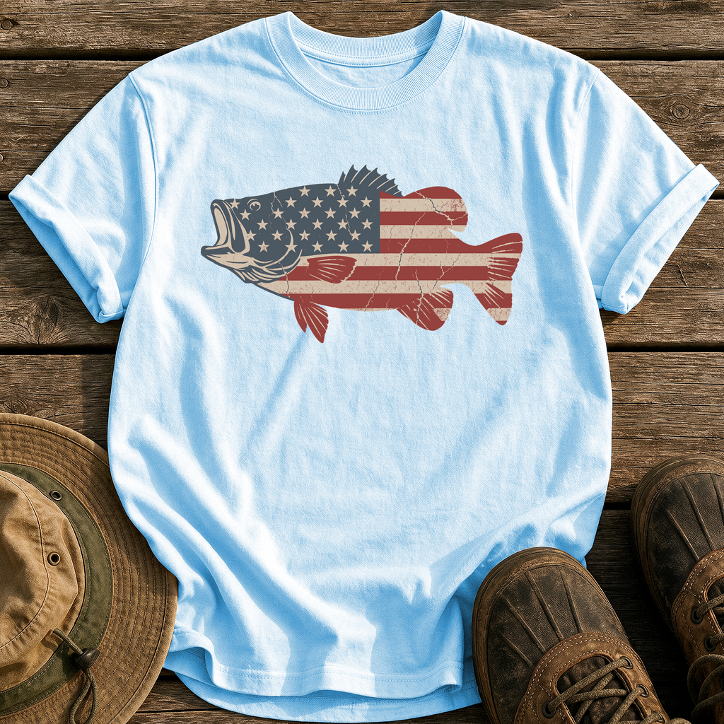 American Flag Bass tee - Chambray - front