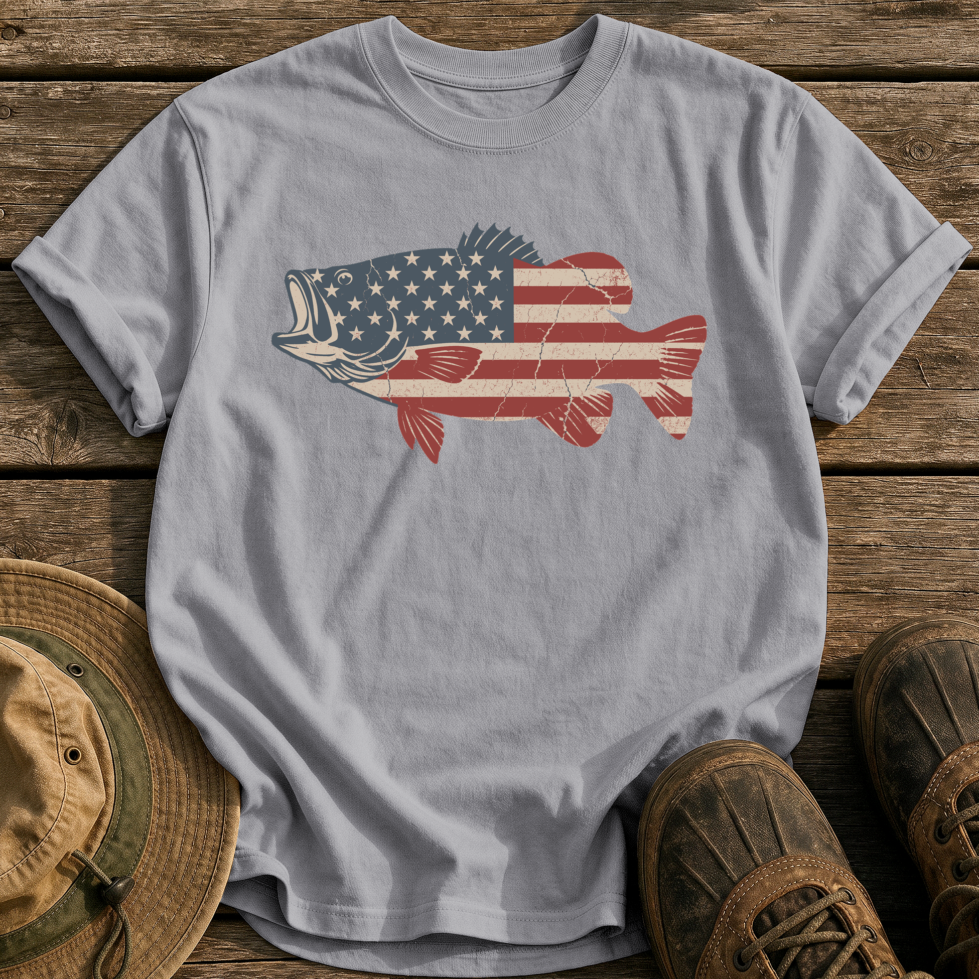 American Flag Bass tee - Grey - front