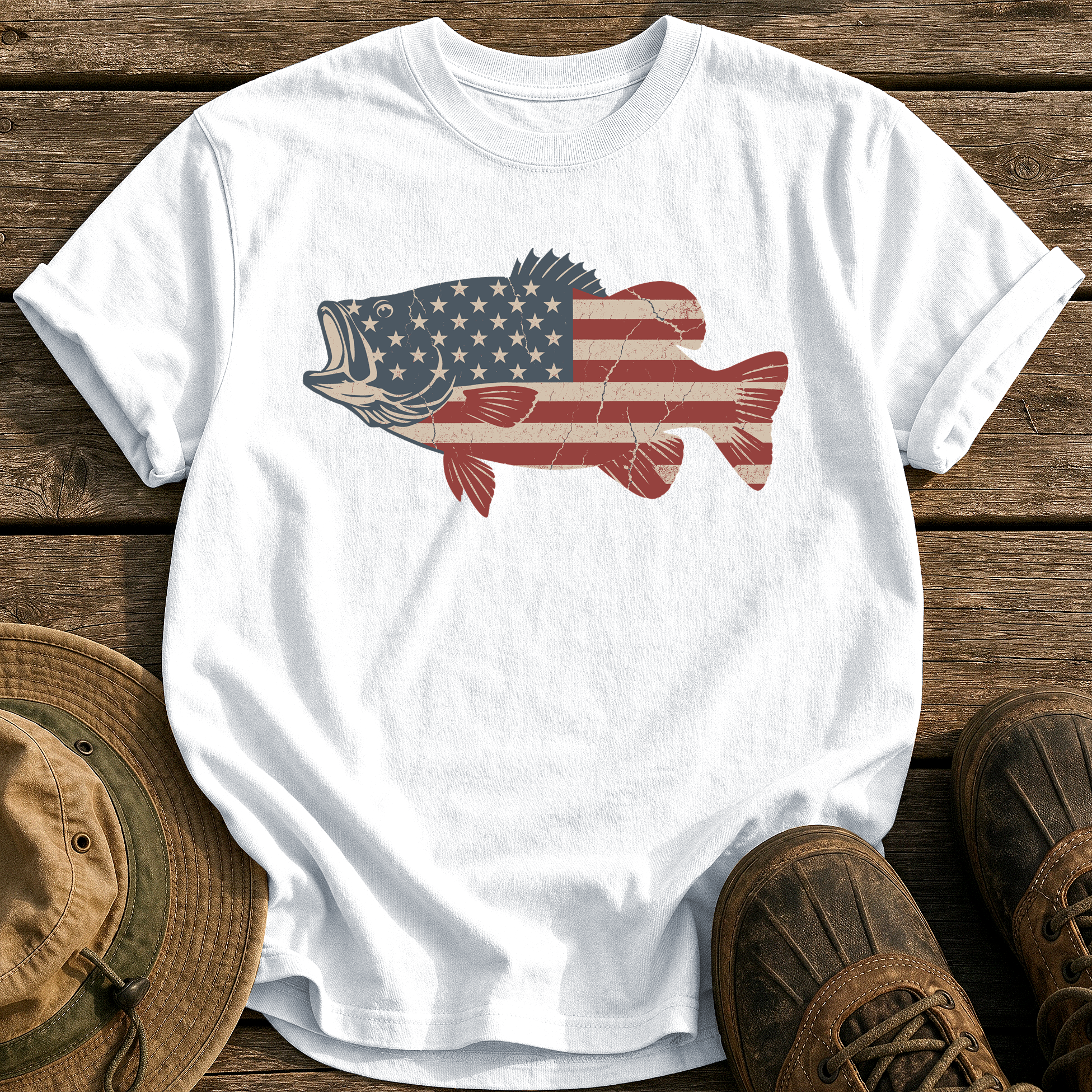 American Flag Bass tee - White - front