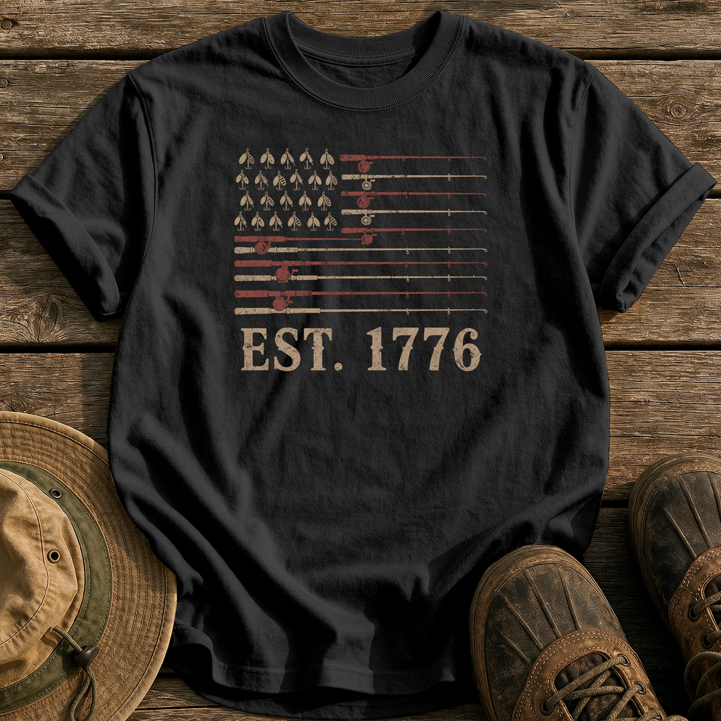 Fishing Flag Est. 1776 tee - Black - front
