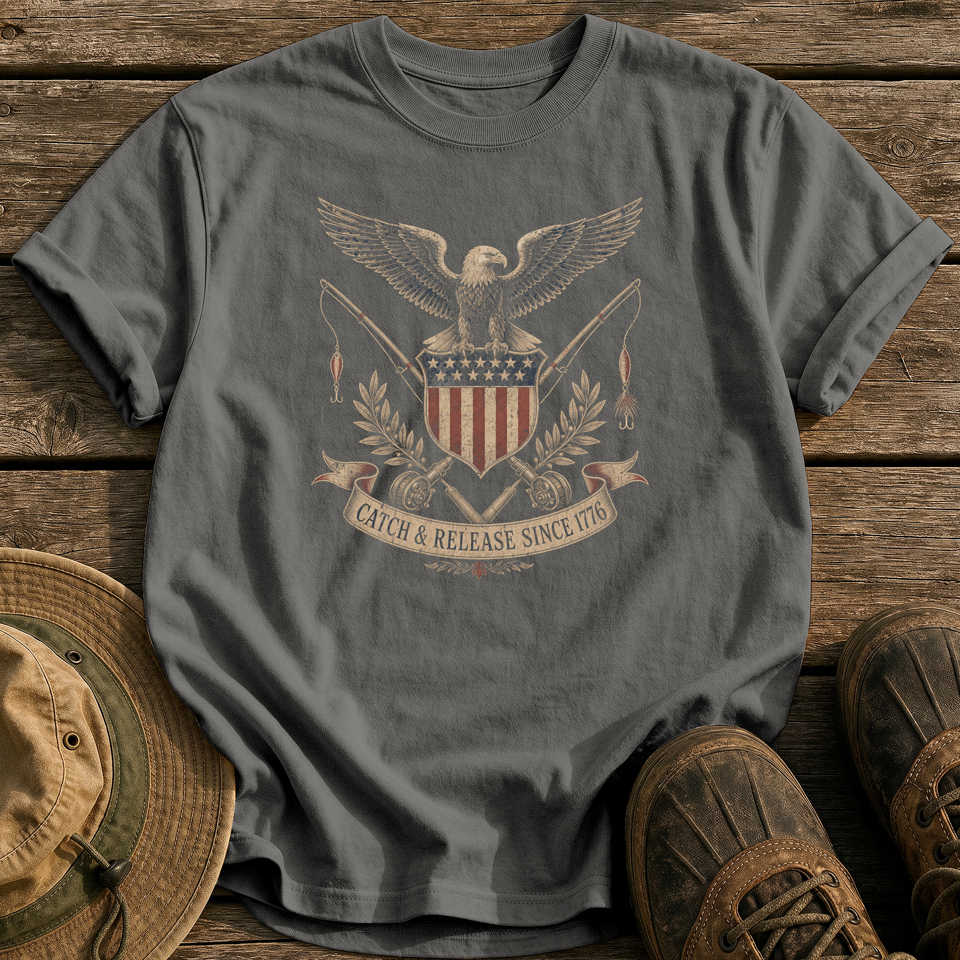 Catch & Release Since 1776 tee - Pepper - front