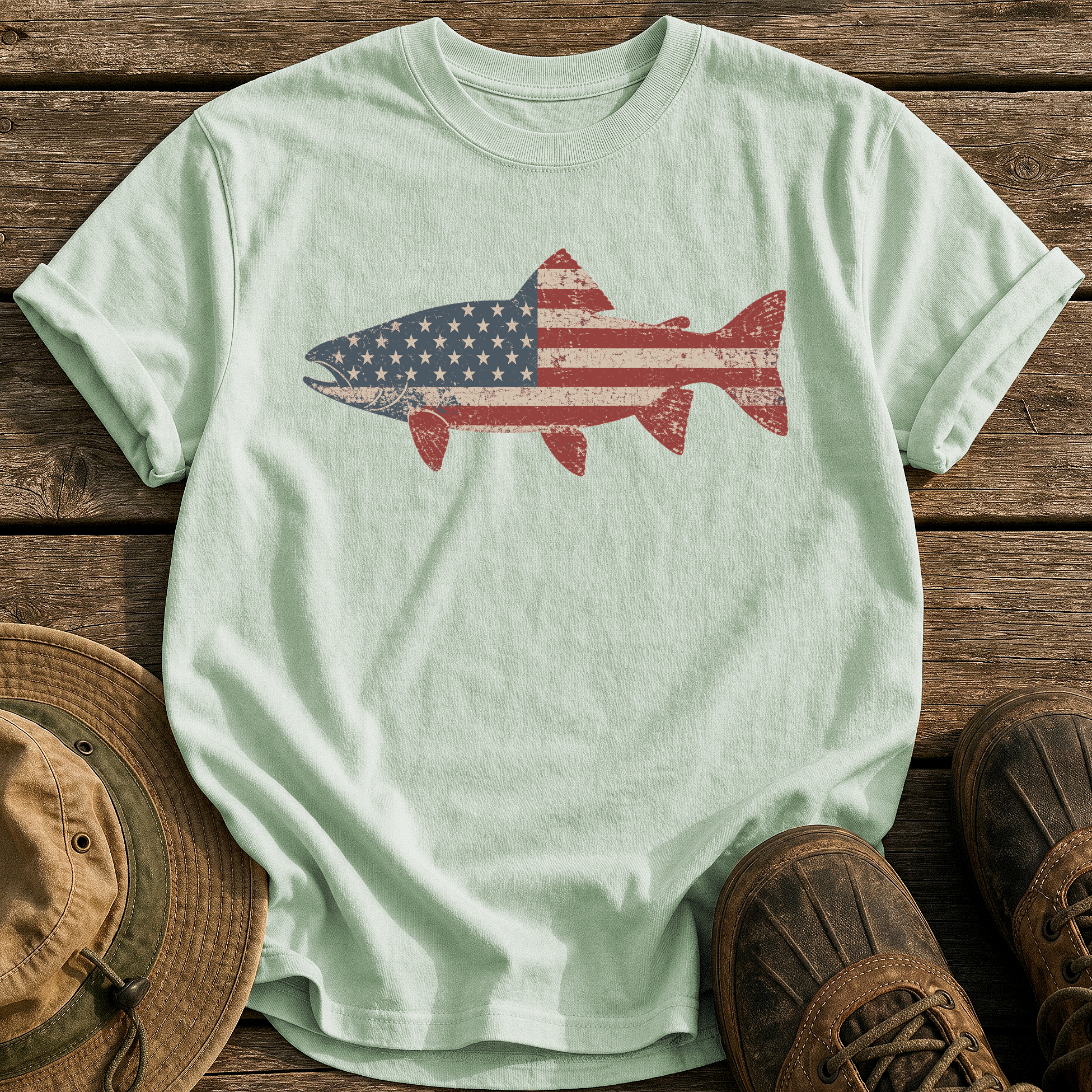 Stars & Stripes Trout tee - Bay - front