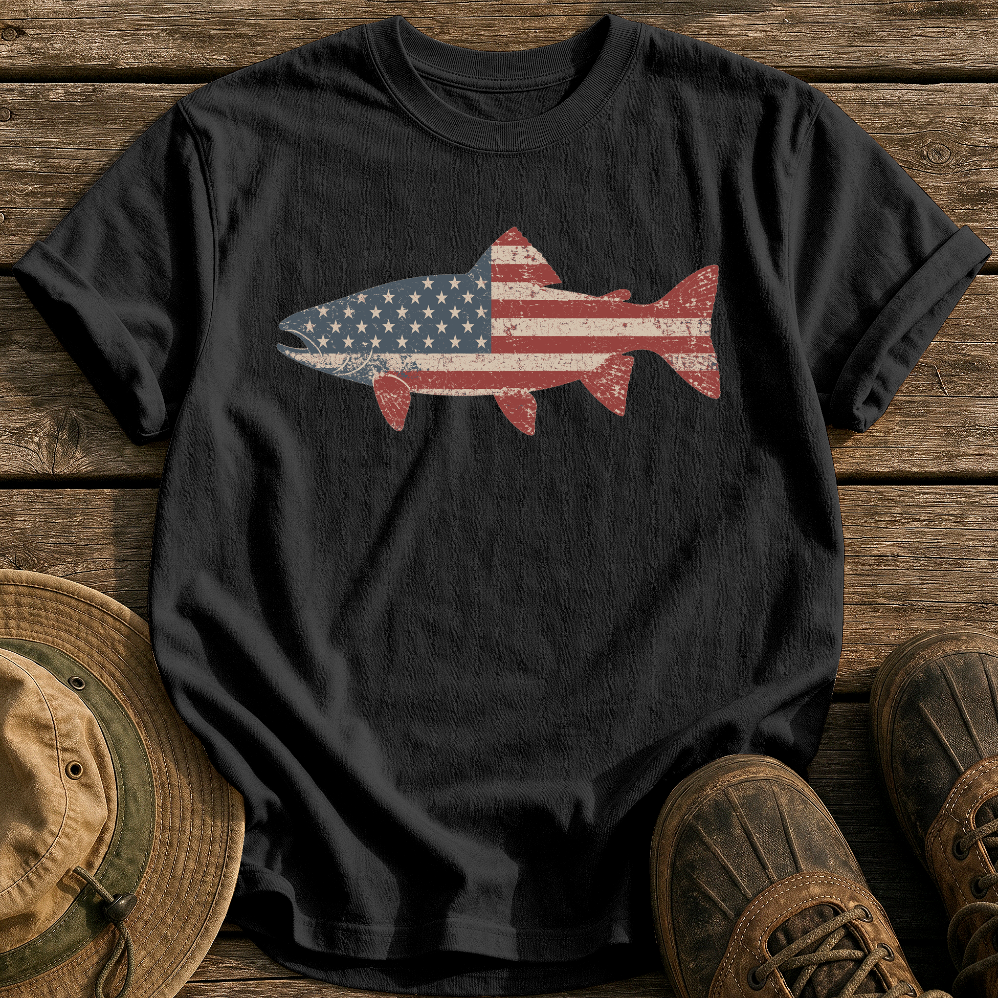 Stars & Stripes Trout tee - Black - front
