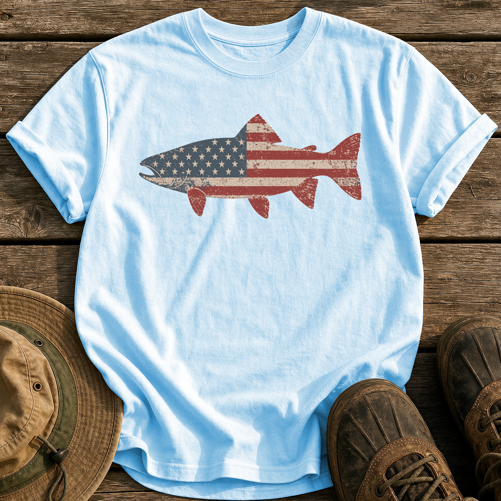 Stars & Stripes Trout tee - Chambray - front