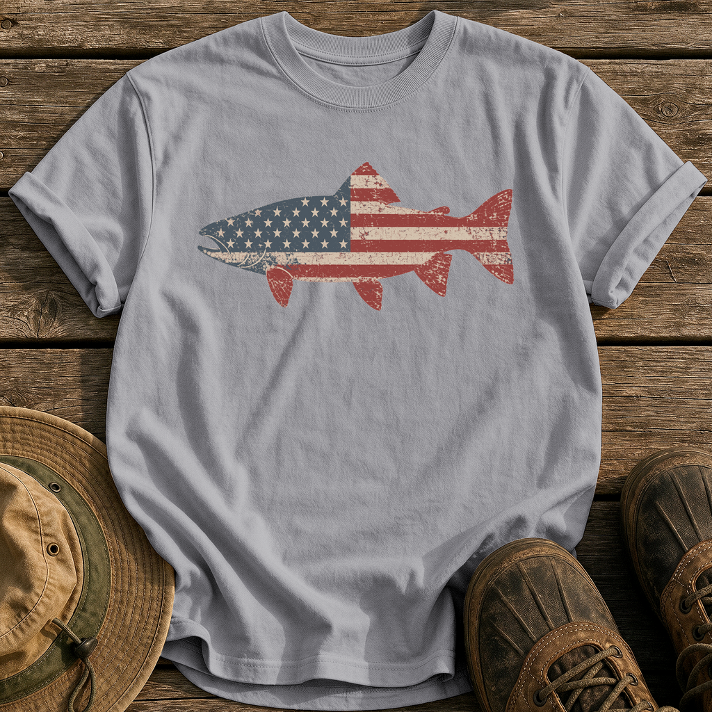 Stars & Stripes Trout tee - Grey - front