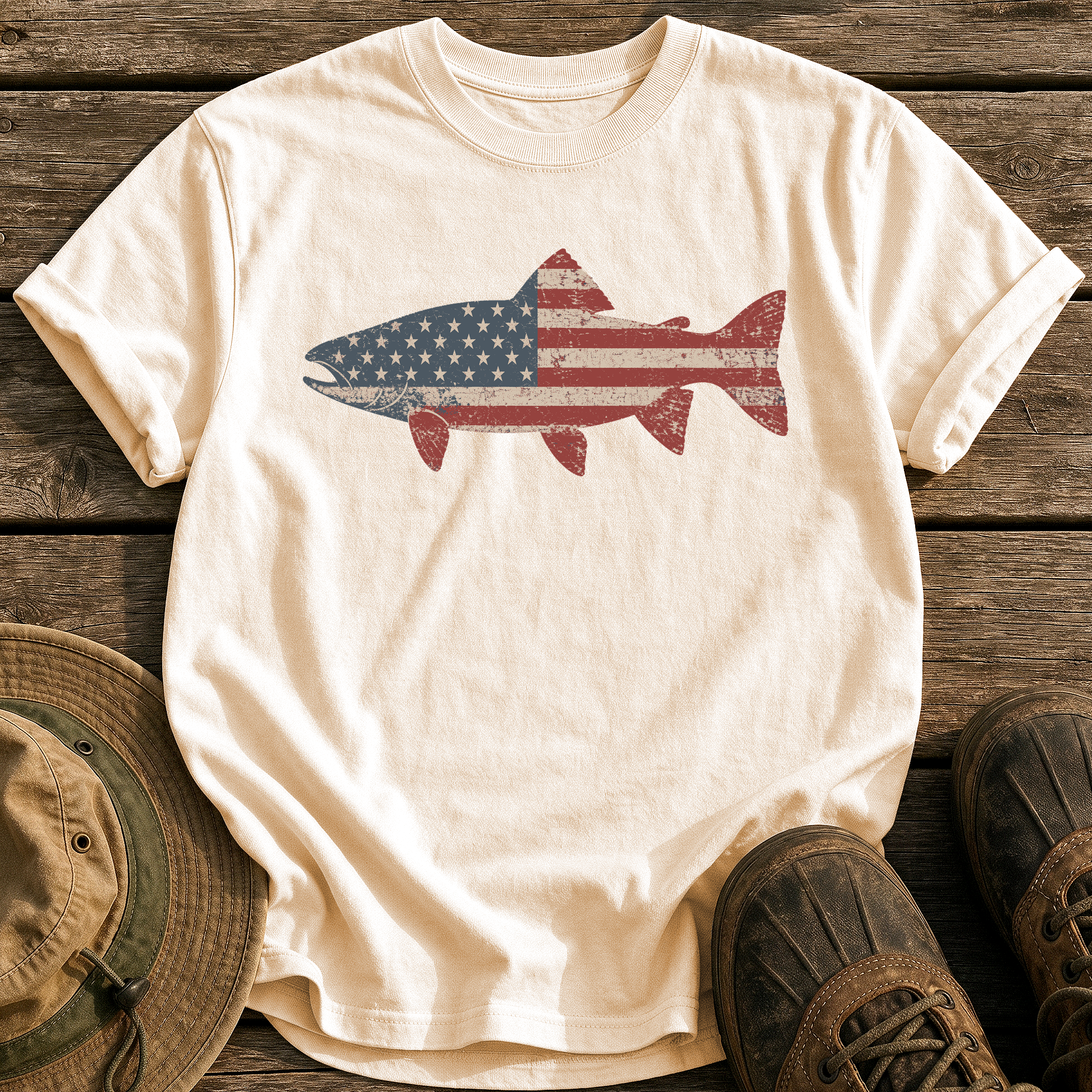 Stars & Stripes Trout tee - Ivory - front