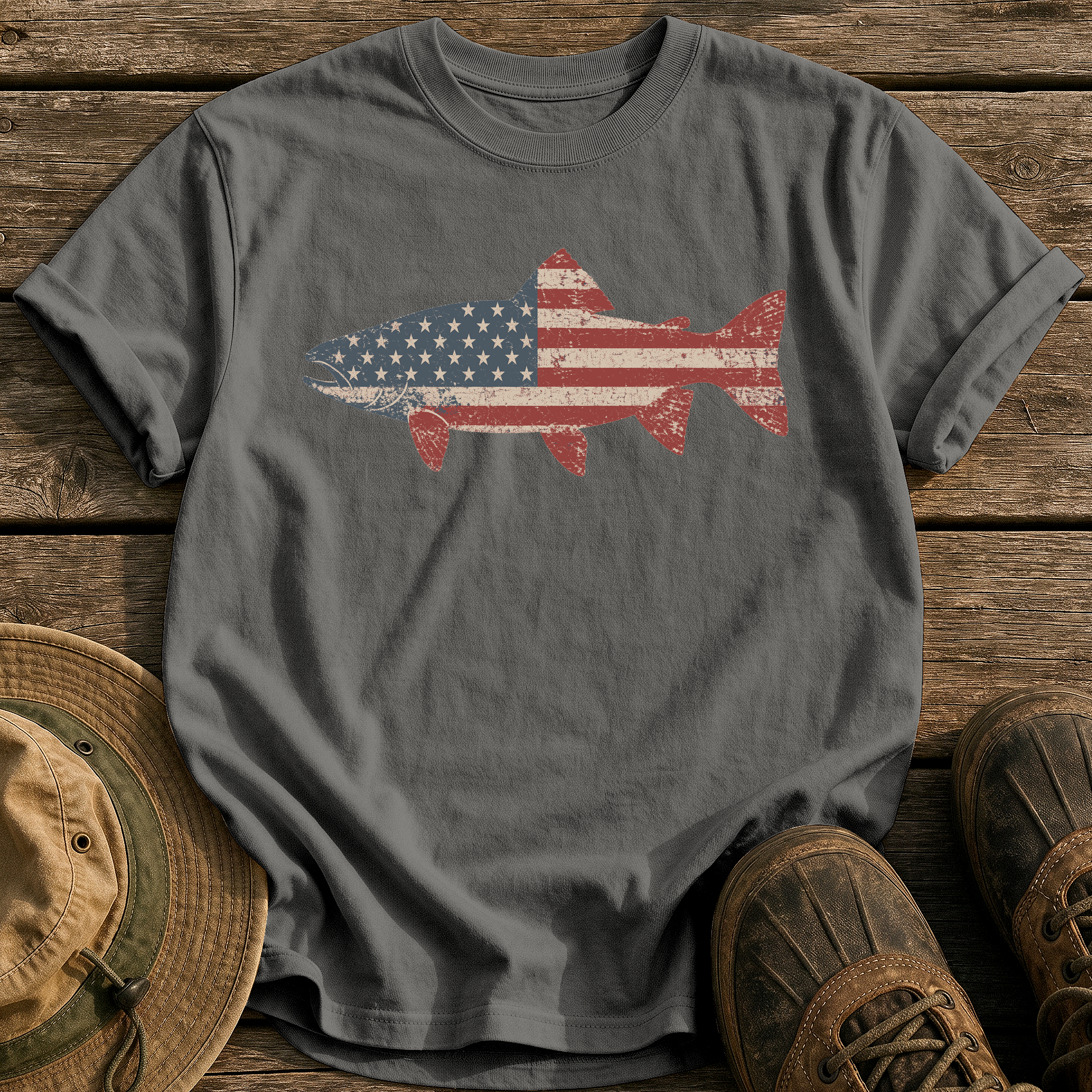 Stars & Stripes Trout tee - Pepper - front