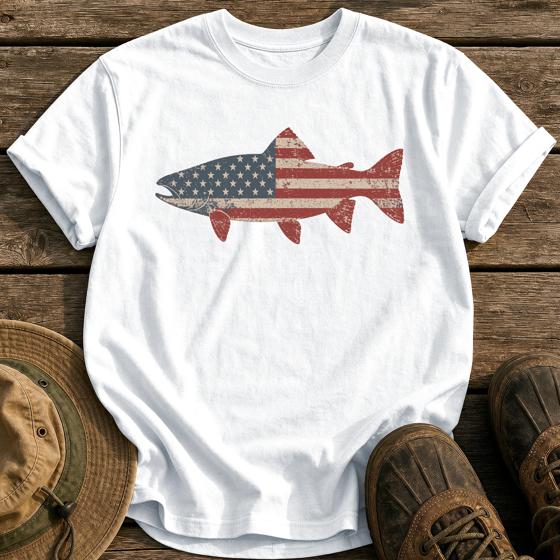 Stars & Stripes Trout tee - White - front