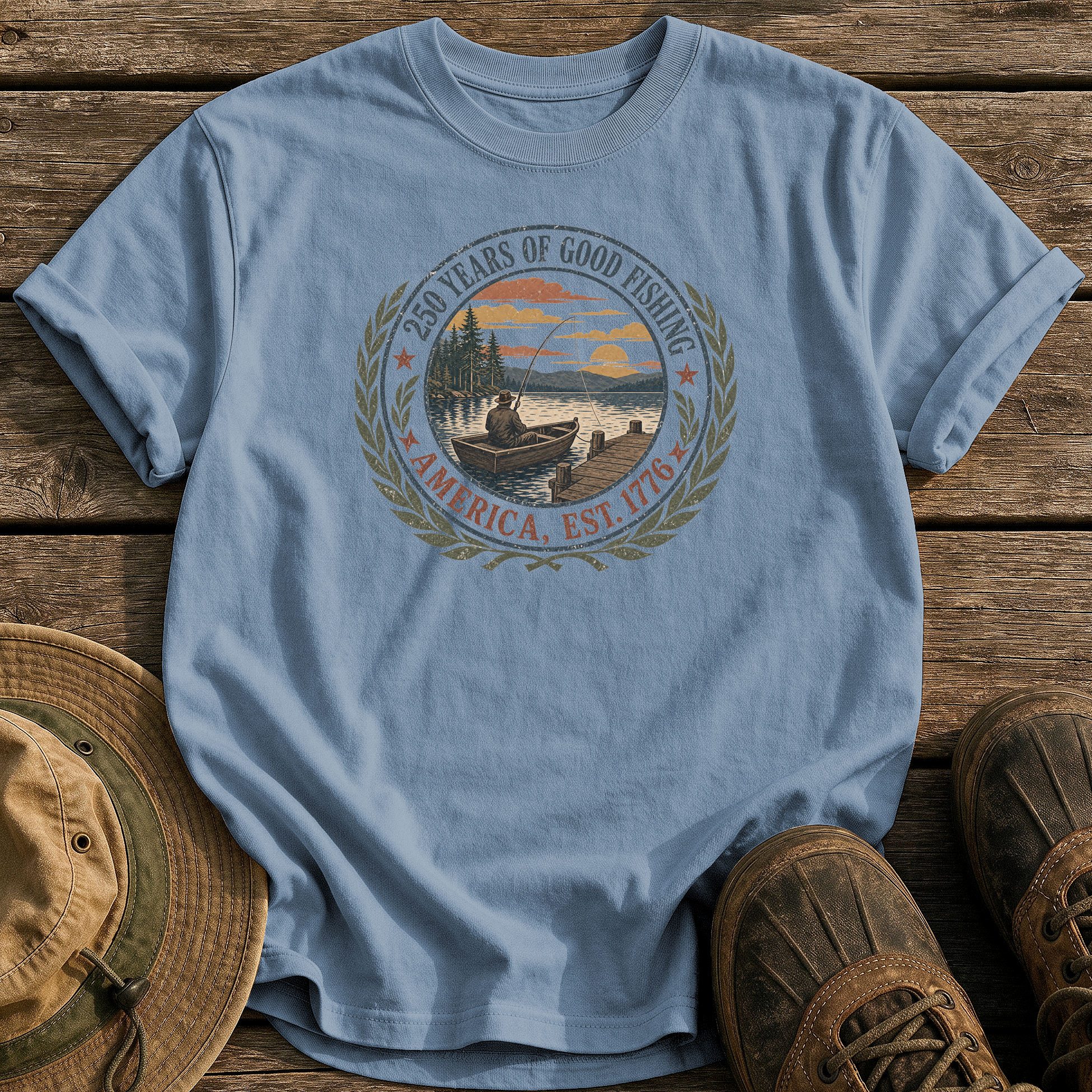 250 Years of Good Fishing tee - Blue Jean - front