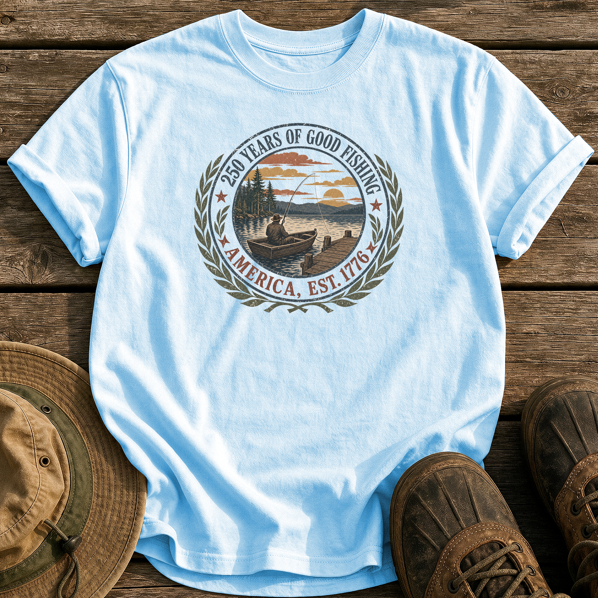 250 Years of Good Fishing tee - Chambray - front