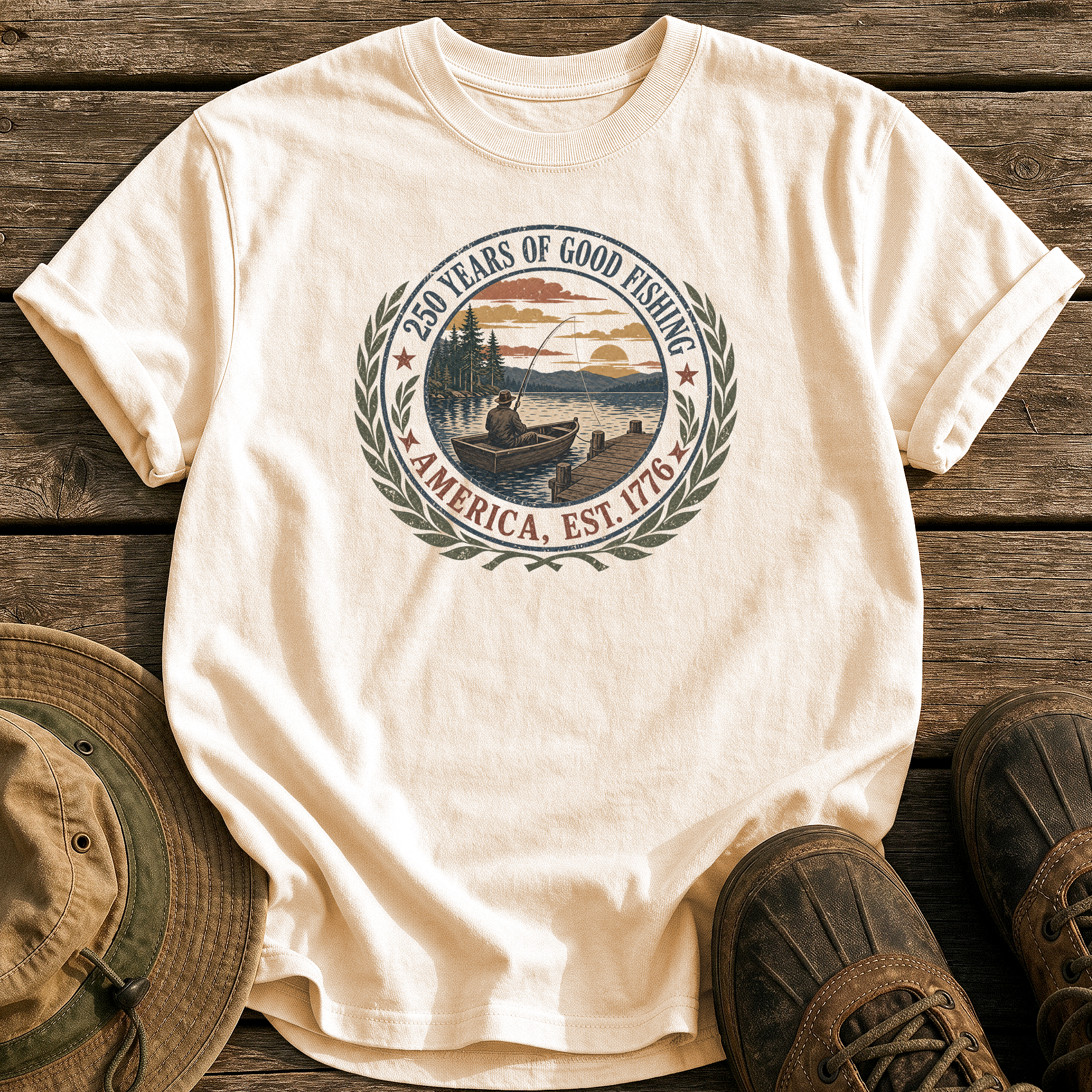 250 Years of Good Fishing tee - Ivory - front