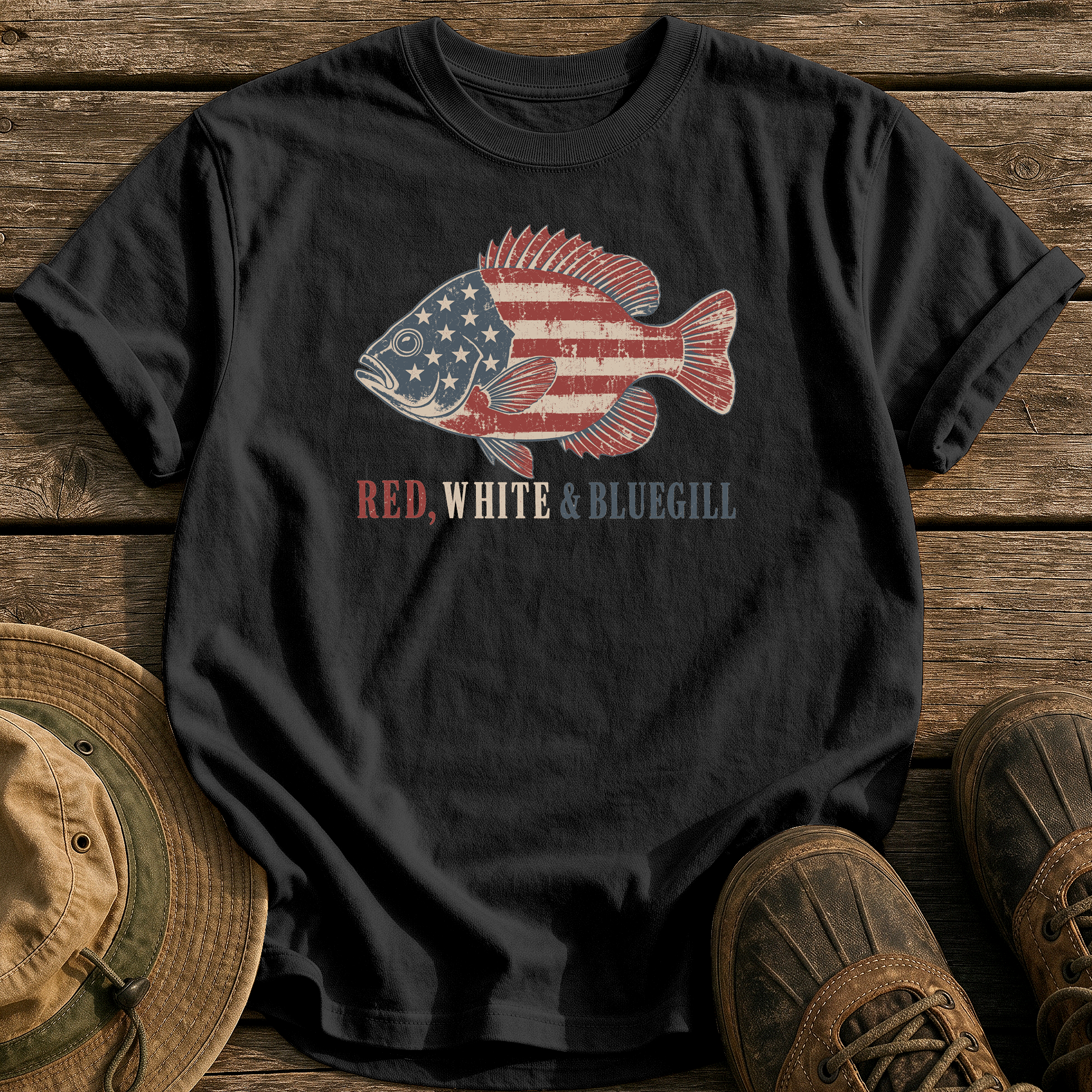 Red, White & Bluegill tee - Black - front