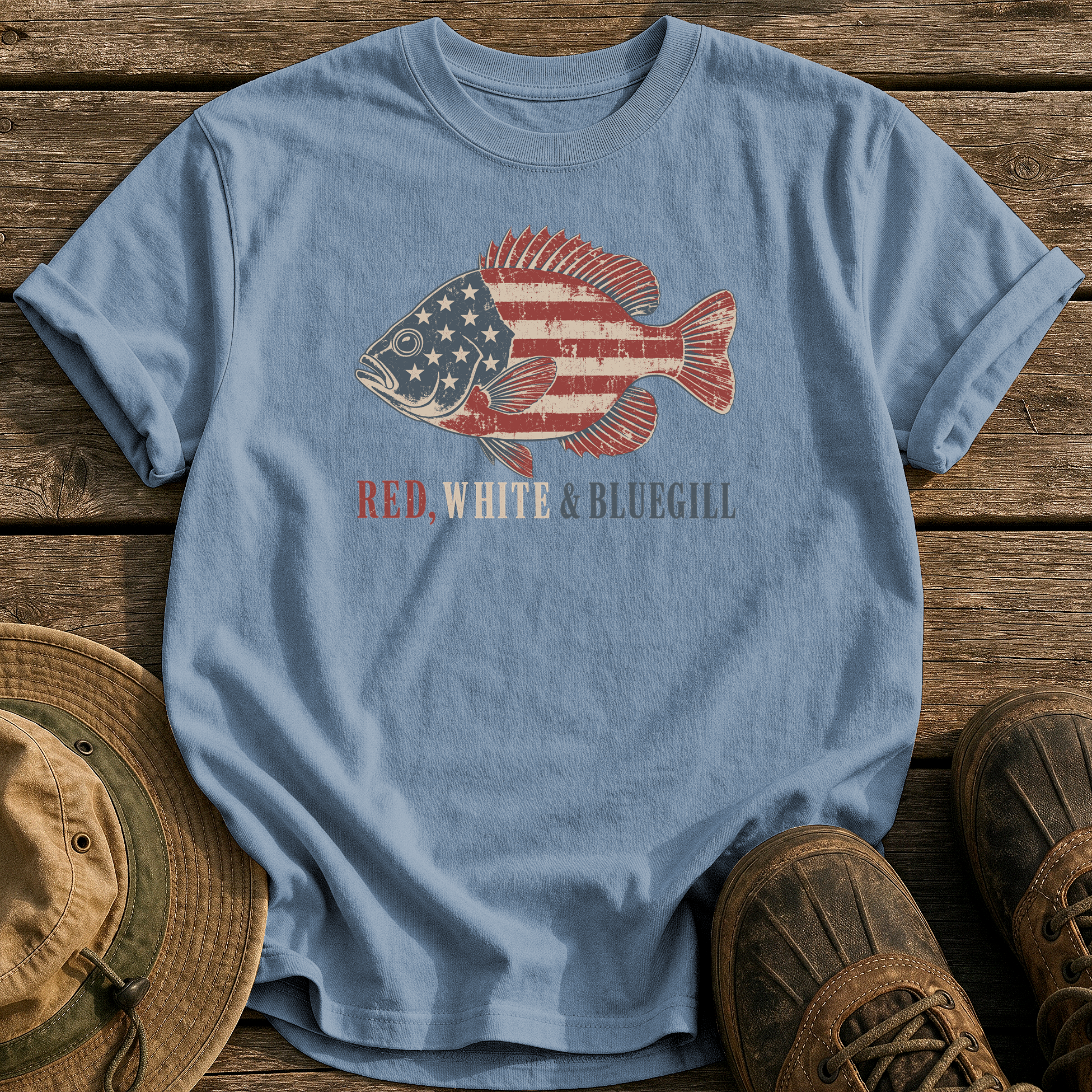 Red, White & Bluegill tee - Blue Jean - front