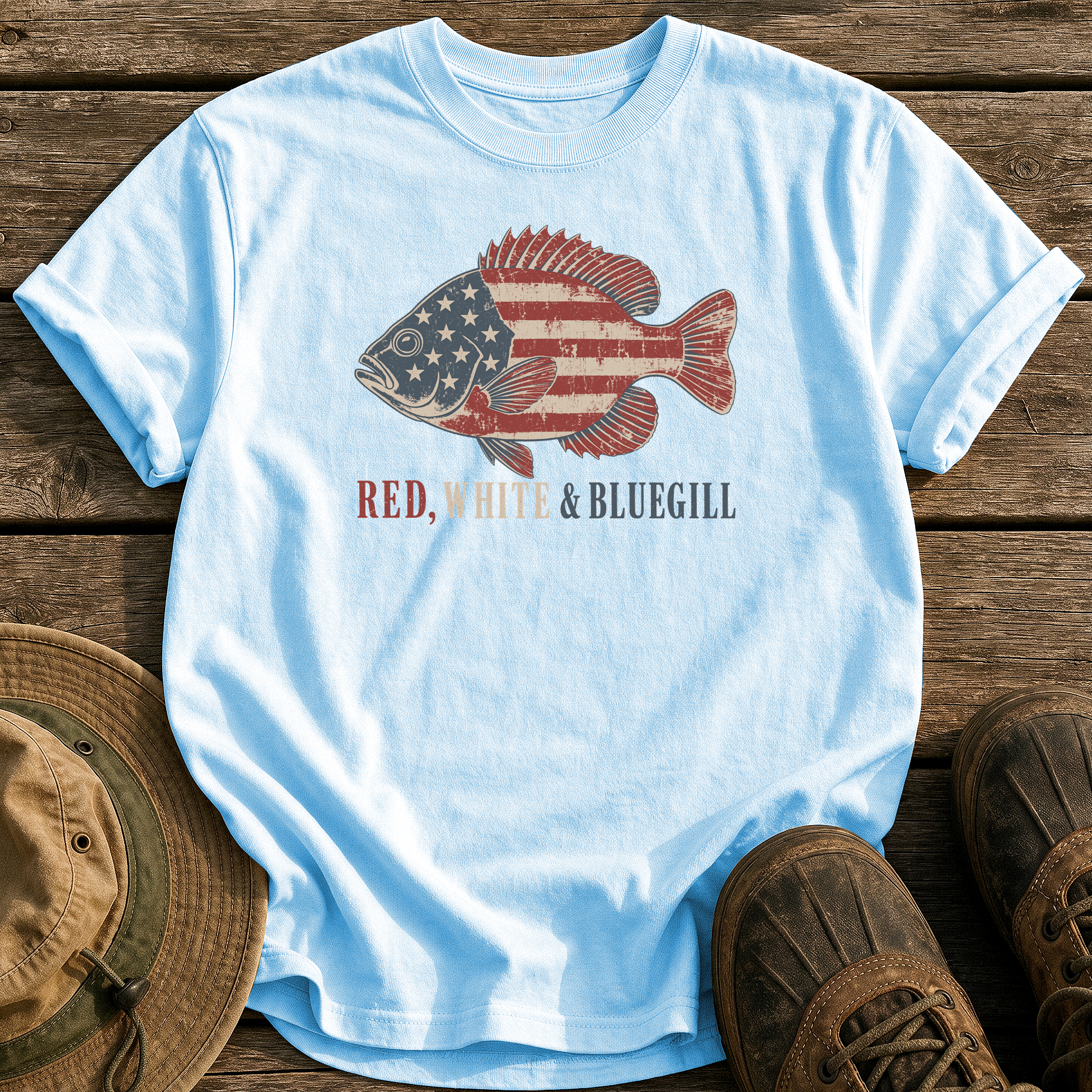 Red, White & Bluegill tee - Chambray - front