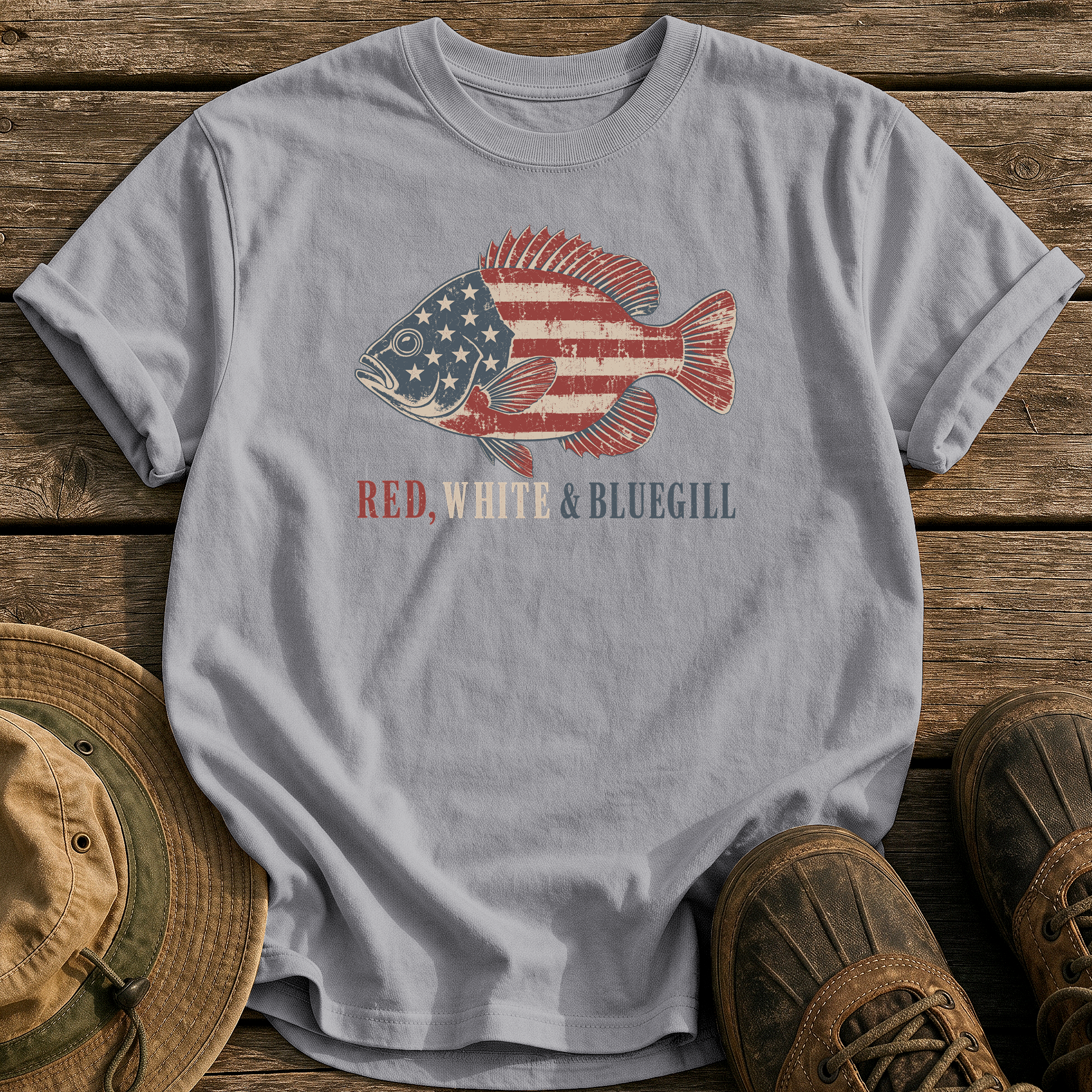 Red, White & Bluegill tee - Grey - front
