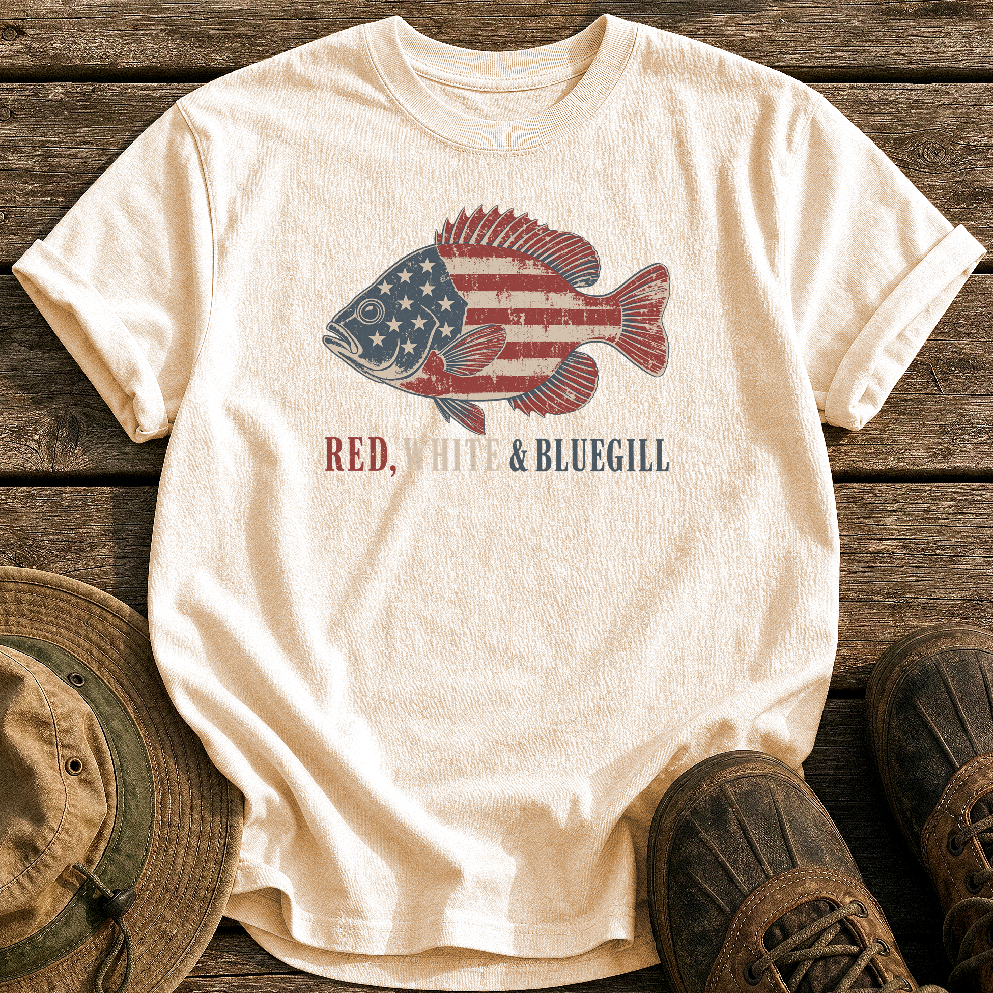Red, White & Bluegill tee - Ivory - front
