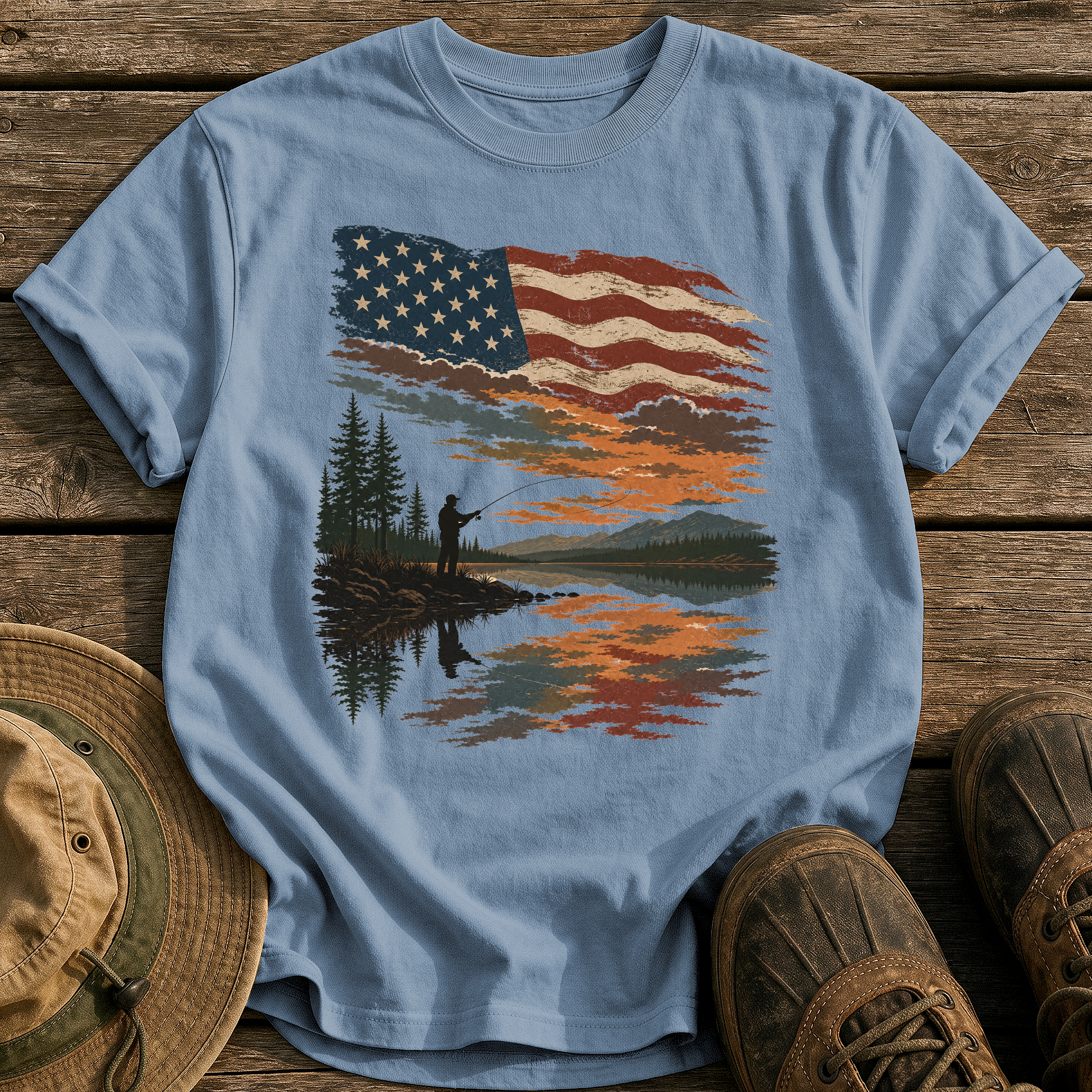 Flag Sky Still Water tee - Blue Jean - front