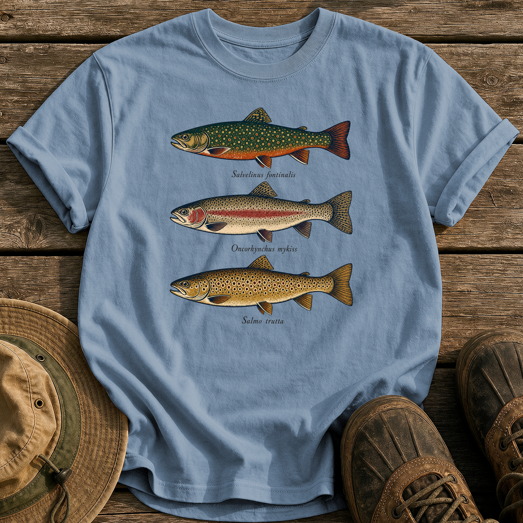 Trout Field Guide tee - Blue Jean - front