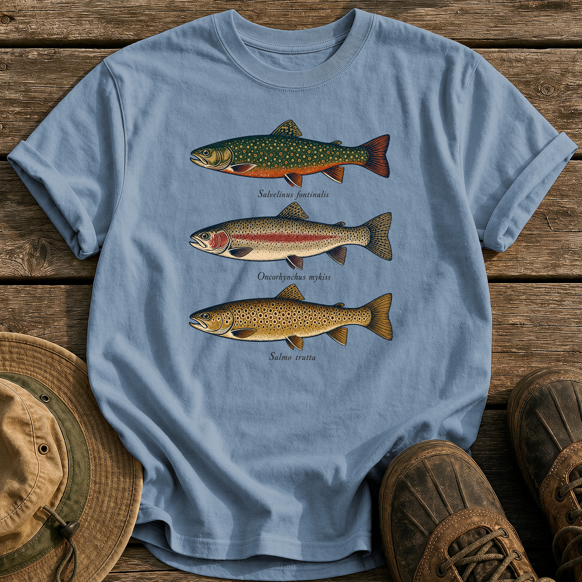 Trout Field Guide tee - Blue Jean - front