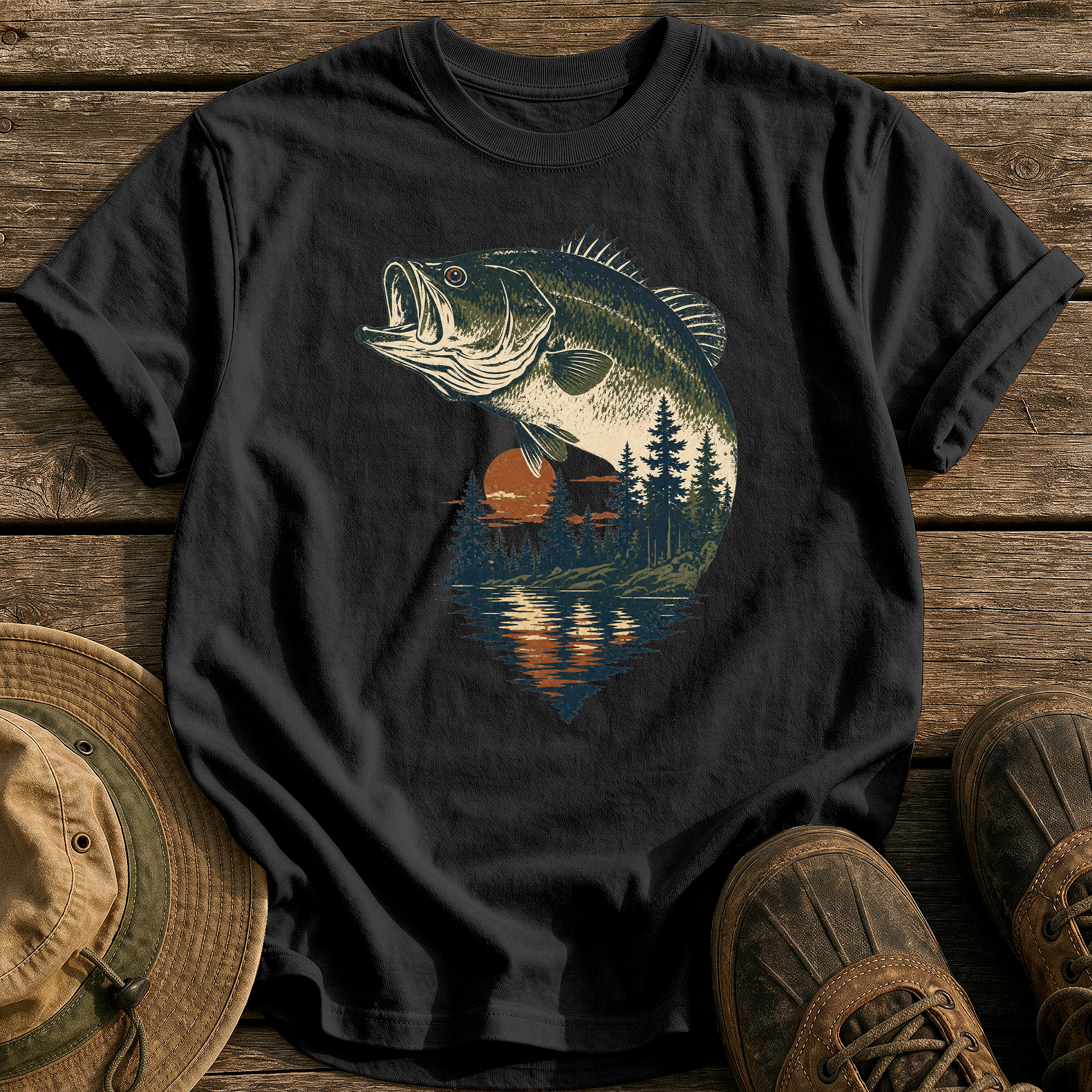 Bass & Pines At Dusk tee - Black - front