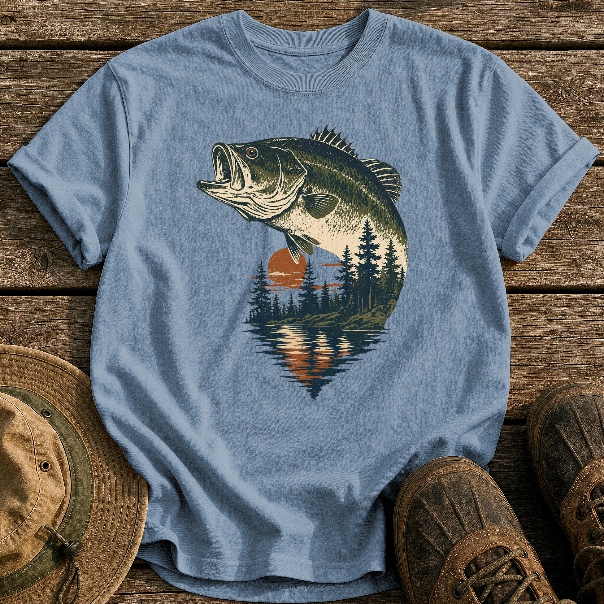 Bass & Pines At Dusk tee - Blue Jean - front