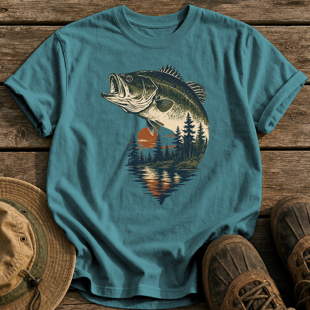 Bass & Pines At Dusk tee - Blue Spruce - front