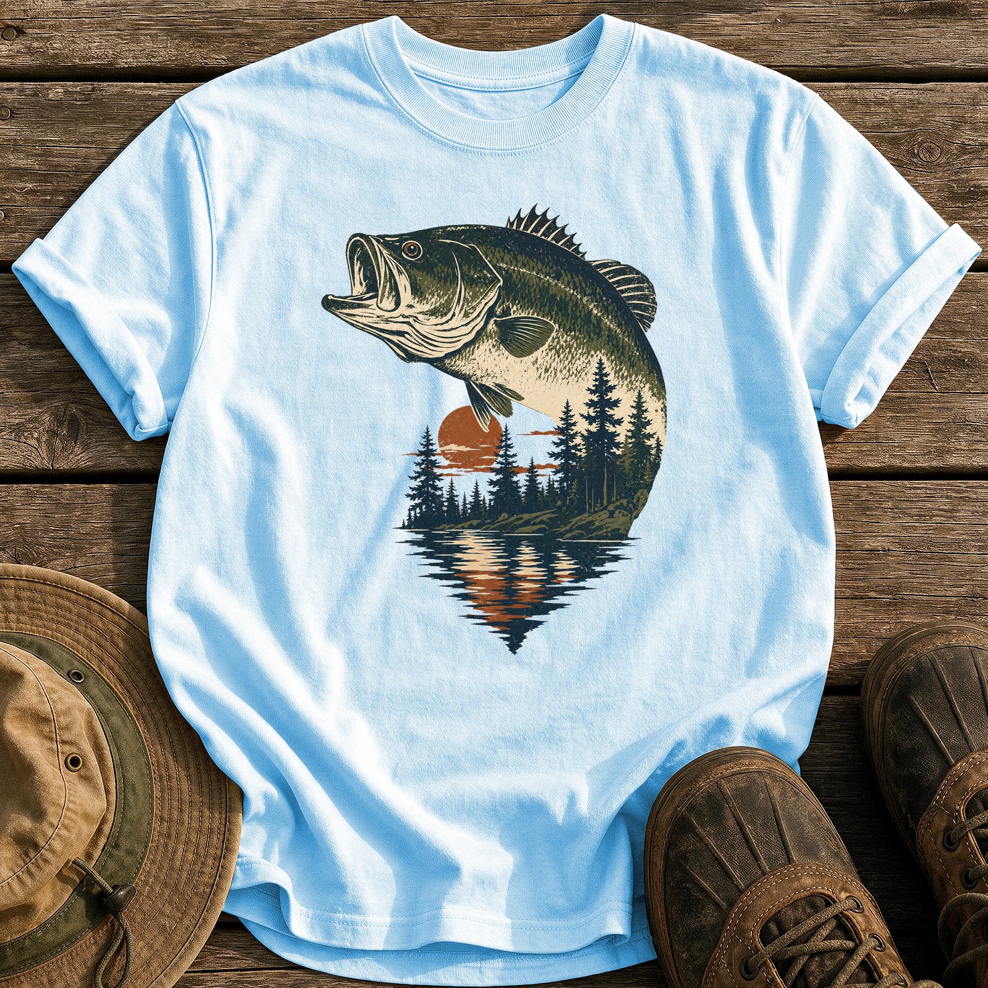 Bass & Pines At Dusk tee - Chambray - front