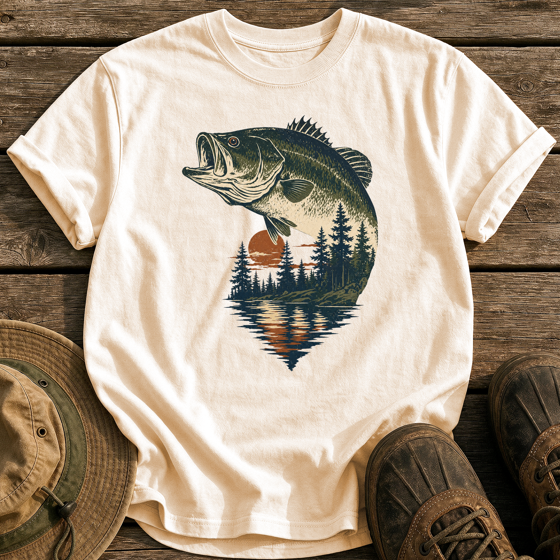Bass & Pines At Dusk tee - Ivory - front