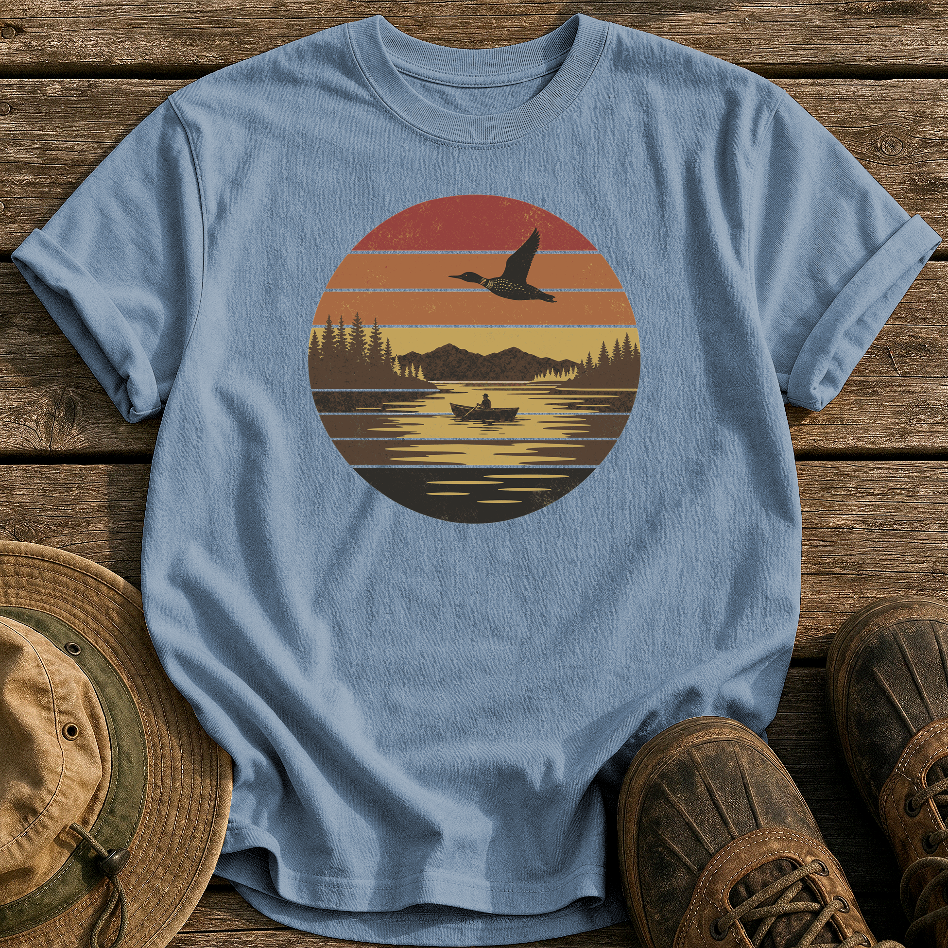 Vintage Sunset Lake tee - Blue Jean - front