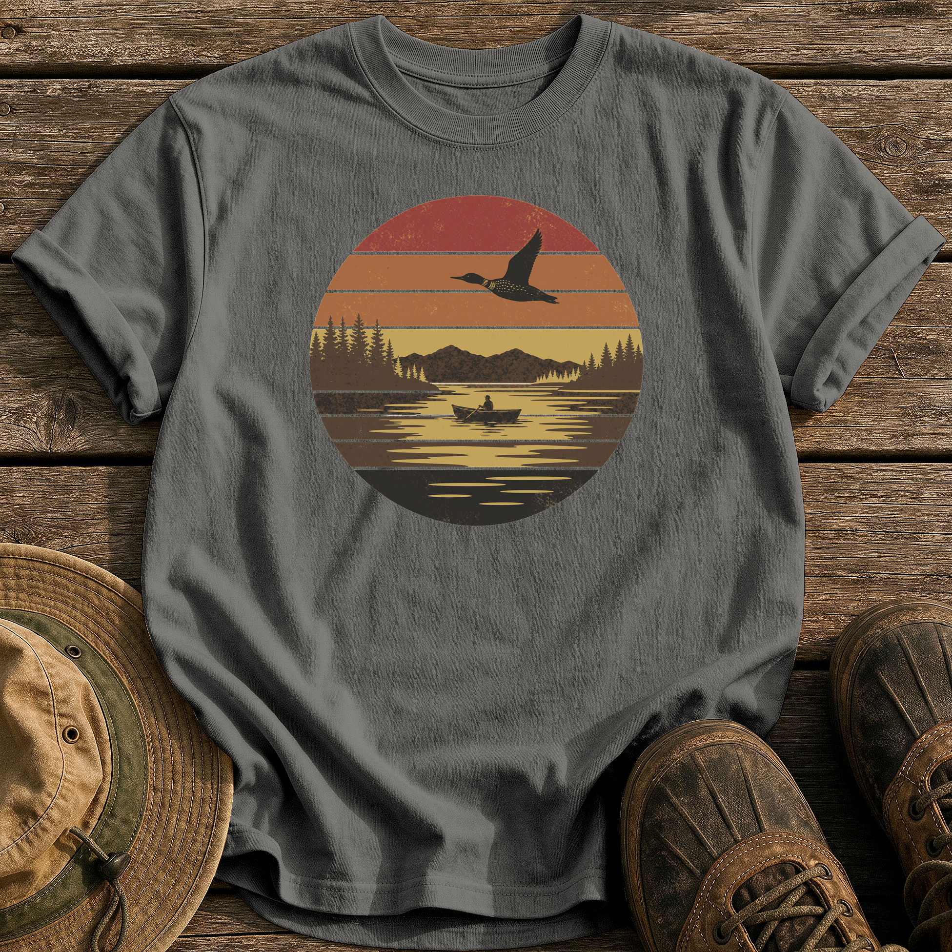 Vintage Sunset Lake tee - Pepper - front