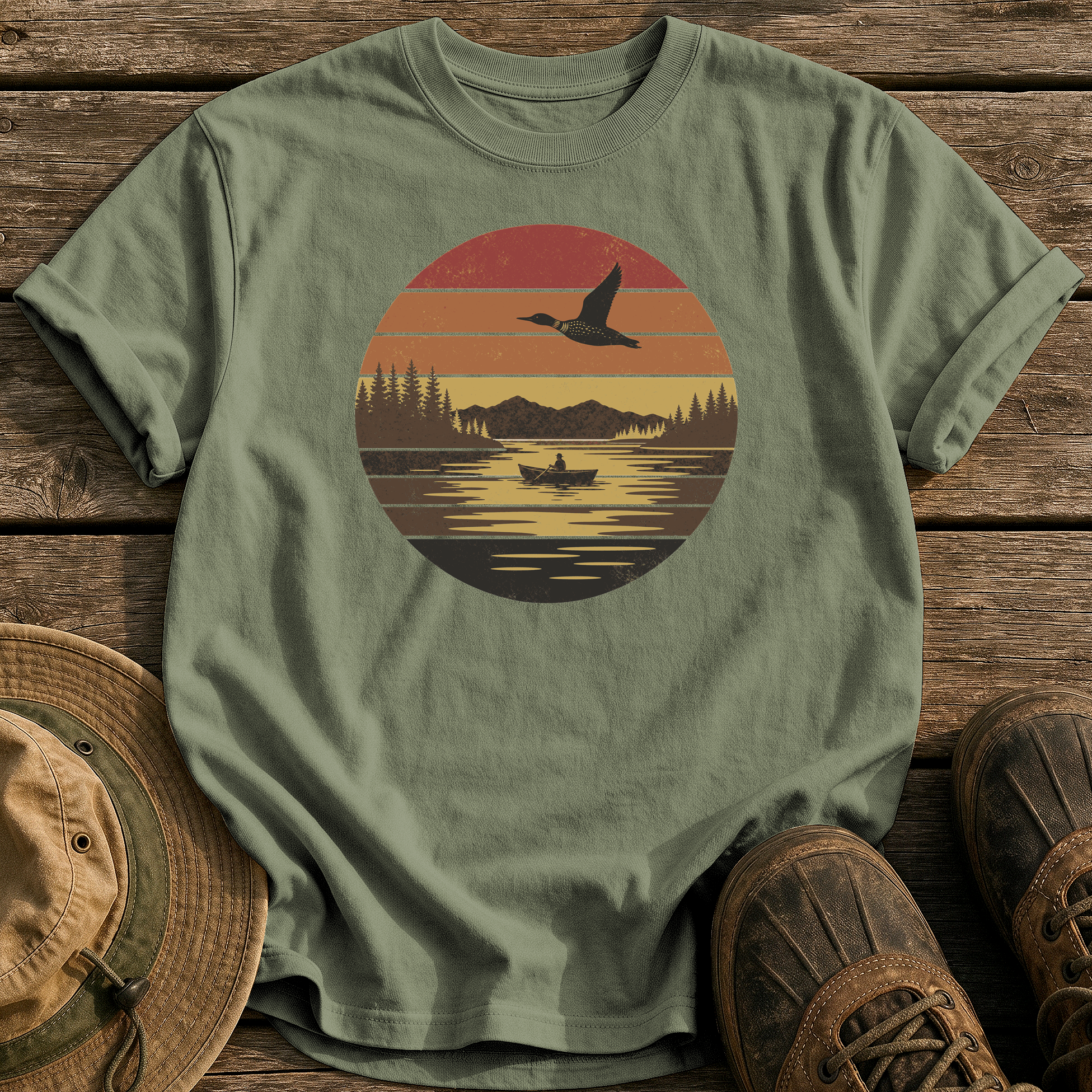 Vintage Sunset Lake tee - Sage - front