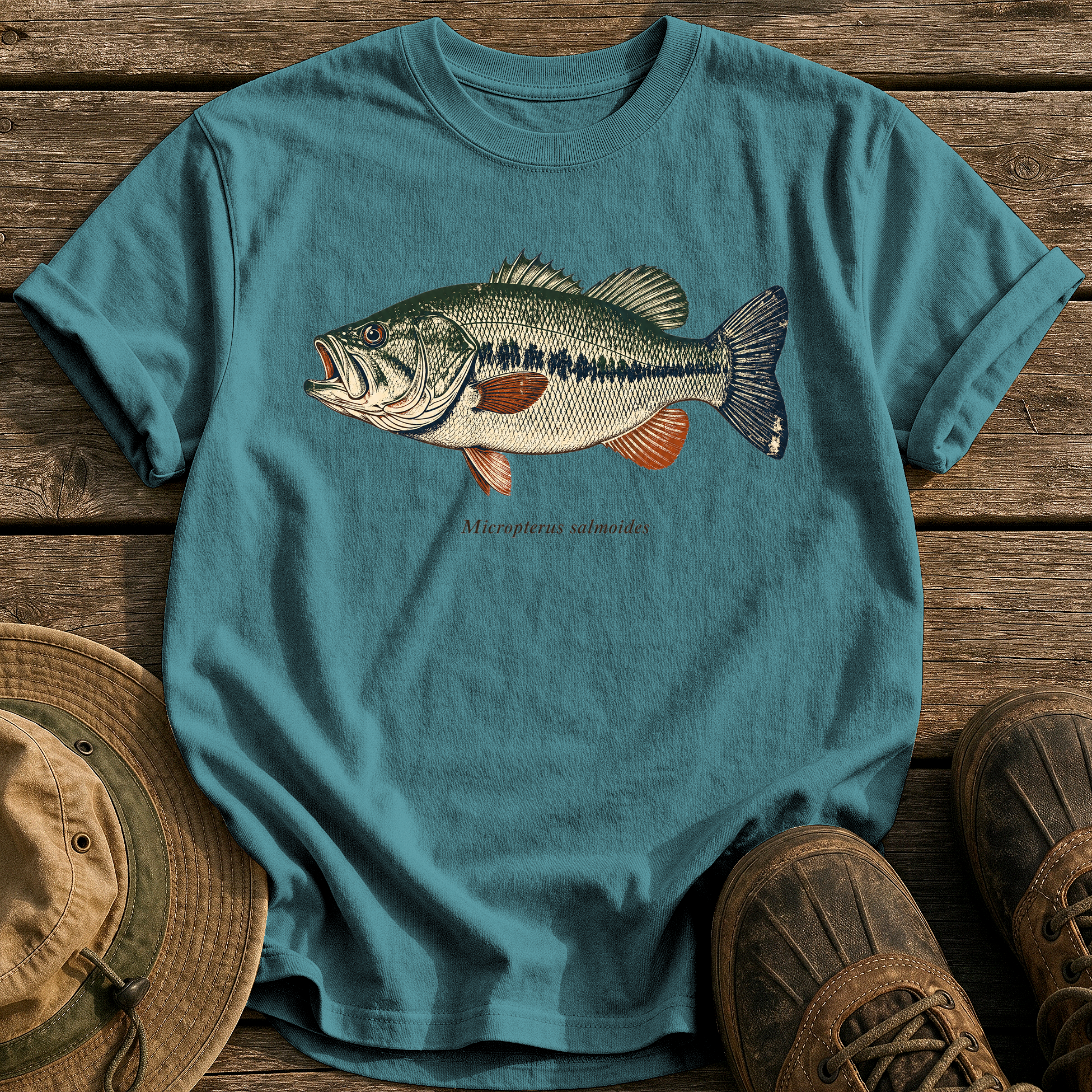 Micropterus Salmoides Largemouth tee - Blue Spruce - front