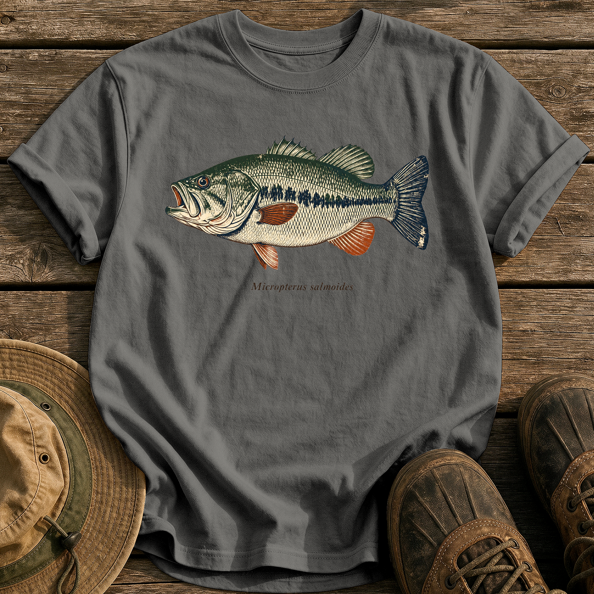 Micropterus Salmoides Largemouth tee - Pepper - front