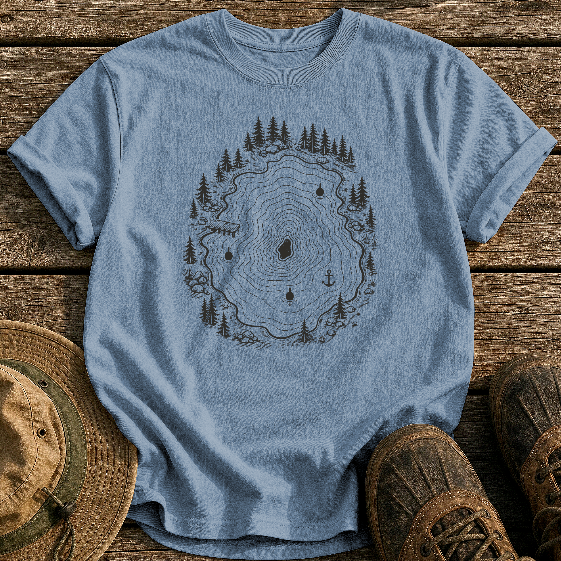 Topo Lake Map tee - Blue Jean - front