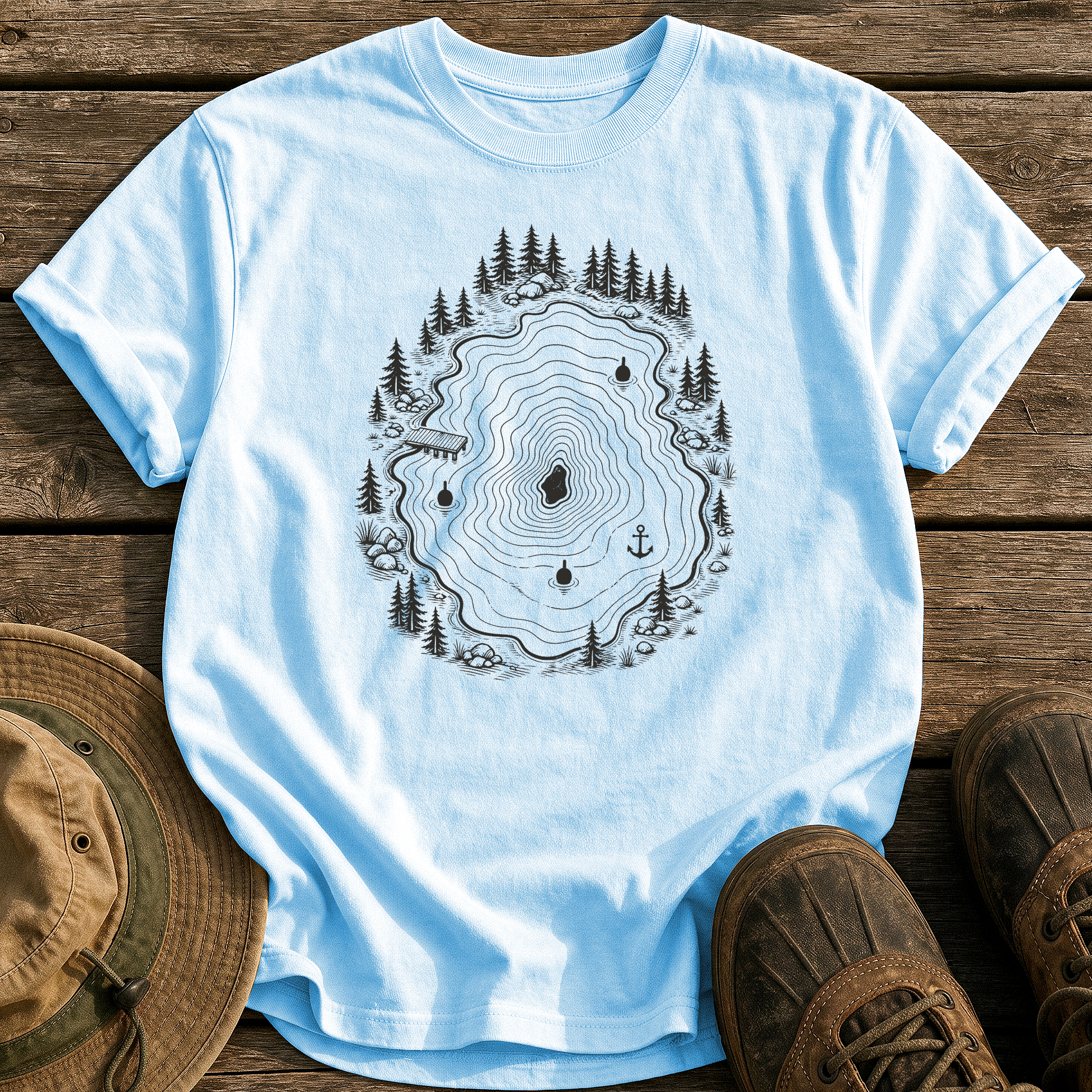 Topo Lake Map tee - Chambray - front